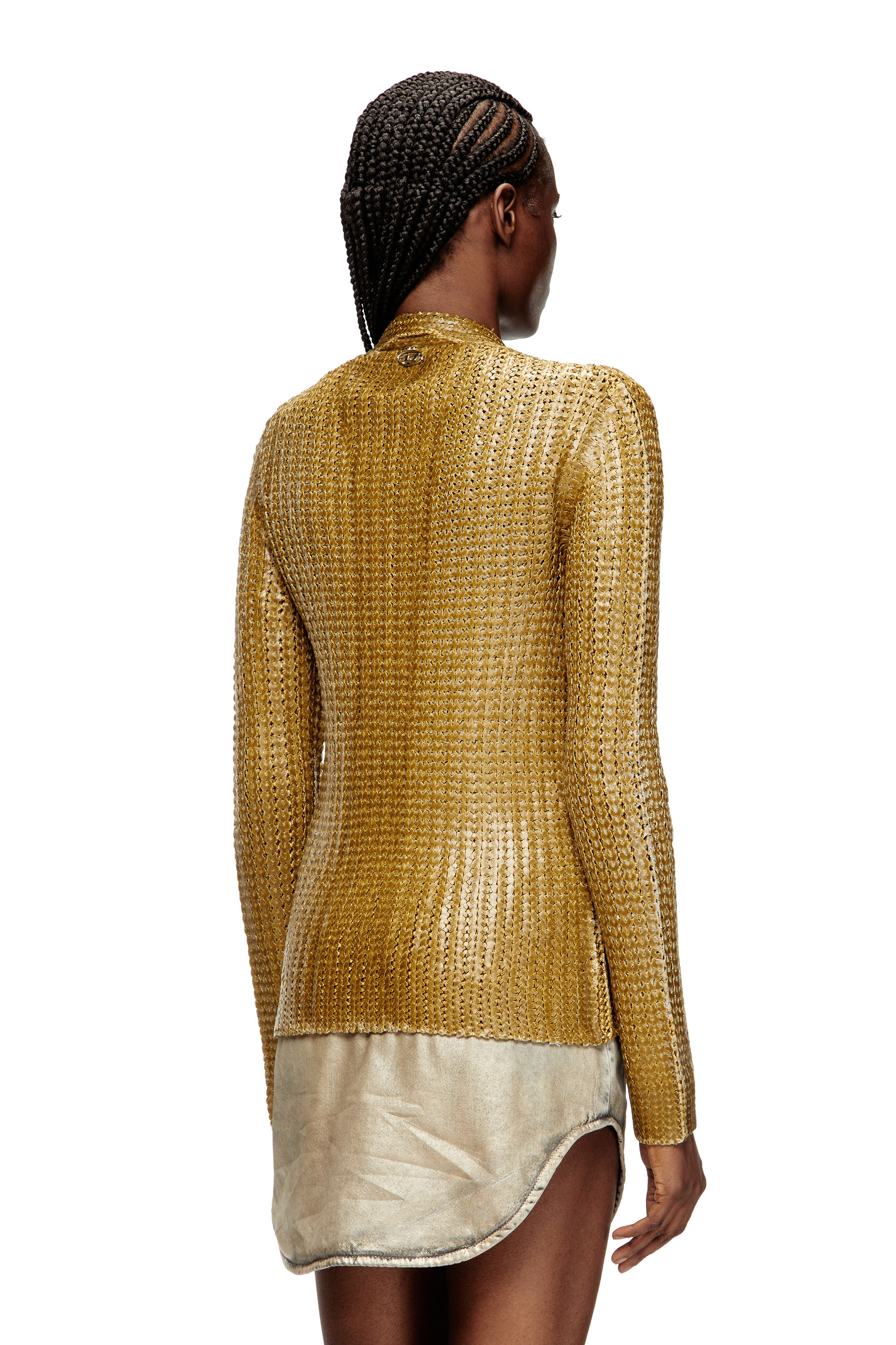 Diesel - M-MILLO, Cardigan côtelé avec effet brillant Femme in Marron - 4