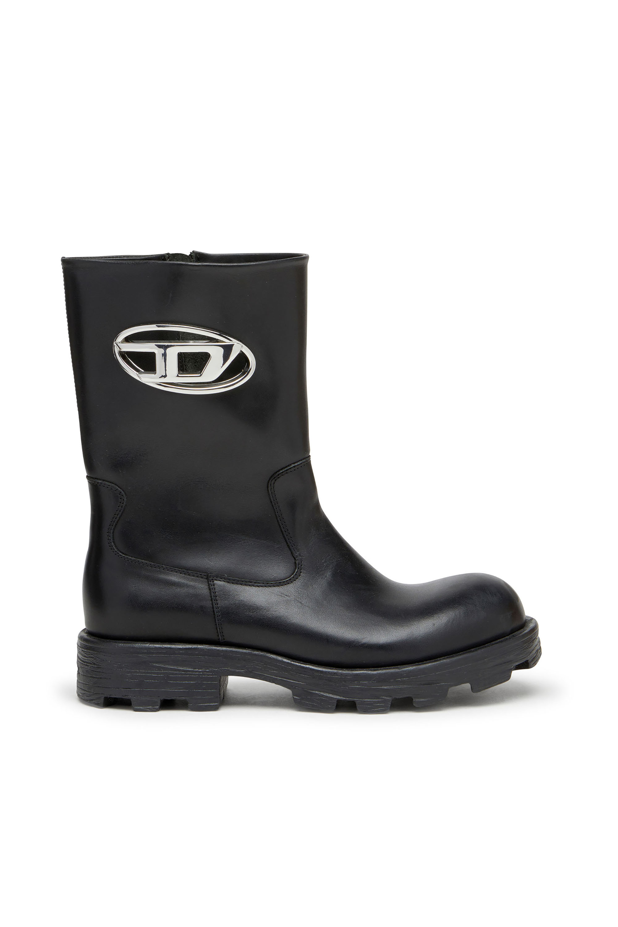 Diesel - D-HAMMER BKR D W, Damen D-Hammer-Cut-Out-Lederstiefel mit Logo-Hardware in Schwarz - 1