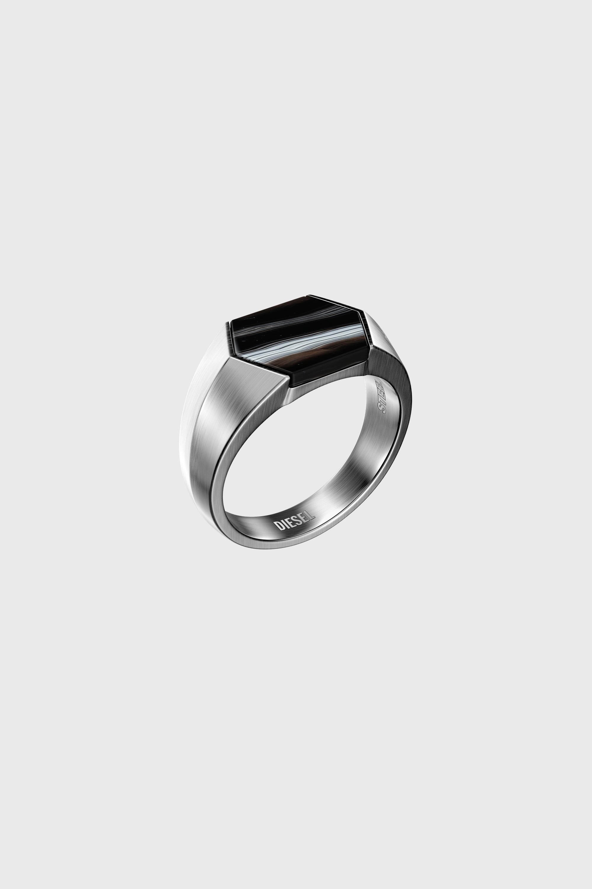 Diesel - DX1711040, Bague chevali&egrave;re en agate noire Mixte in Gris argent&eacute; - 1