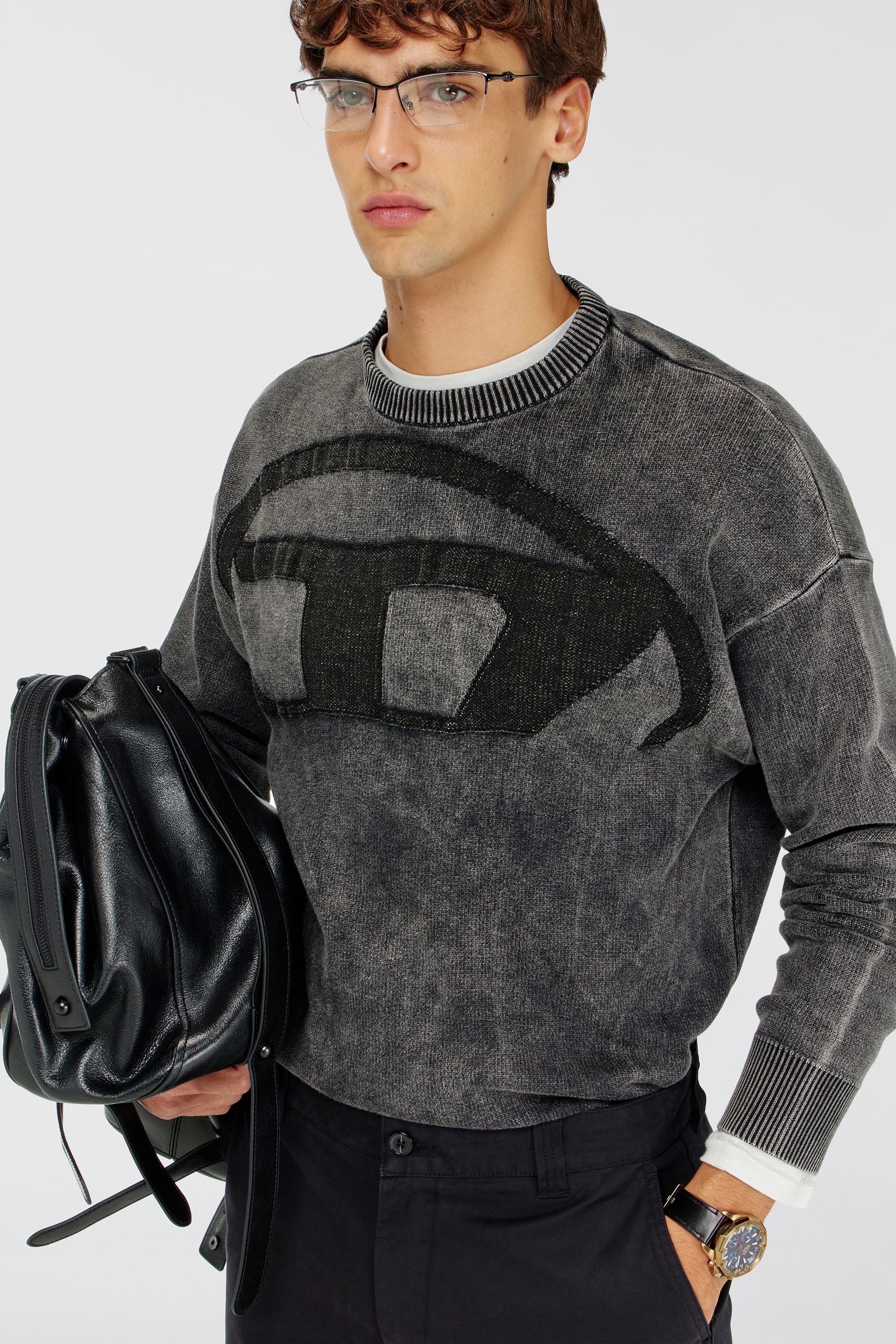 Diesel - K-UTTER, Maglia effetto denim con logo Oval D Uomo in Nero - 1