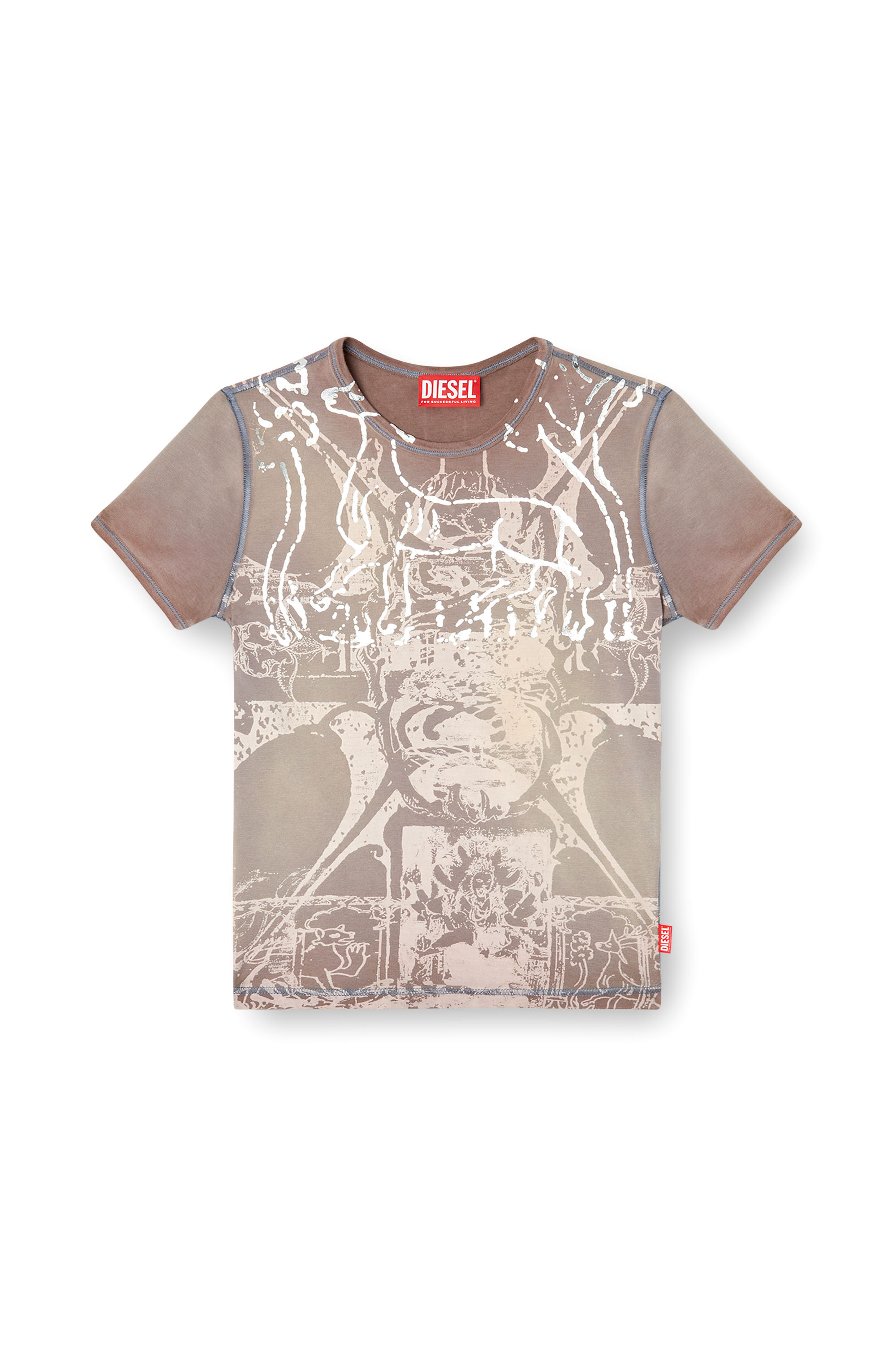 Diesel - T-UNCUTIES-LONG-R6, Damen T-Shirt mit Folien-Print in null - 3