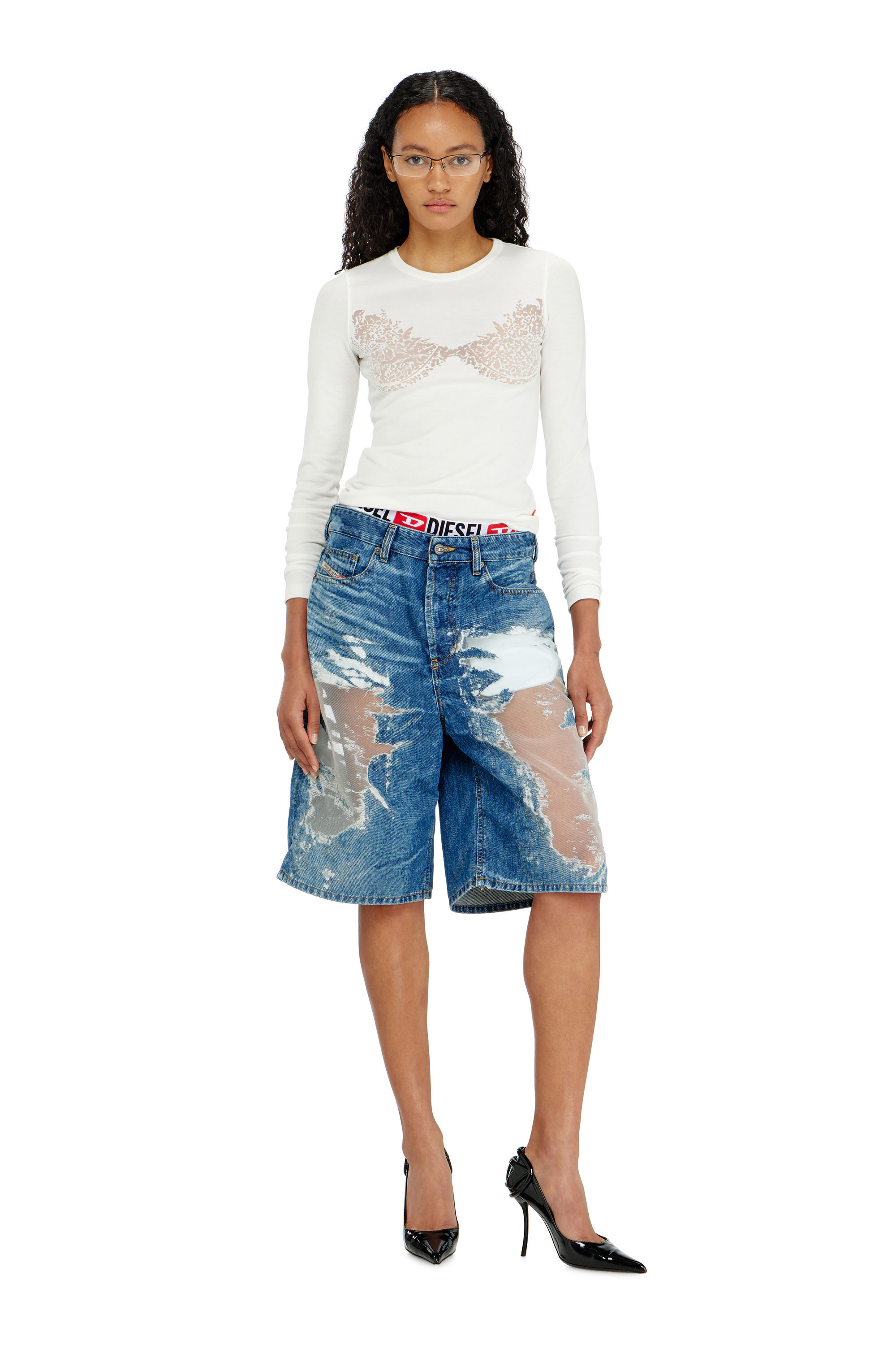 Diesel - PR-DE-SIRE-SHORT, Short en denim devor&eacute; Mixte in Bleu - 1