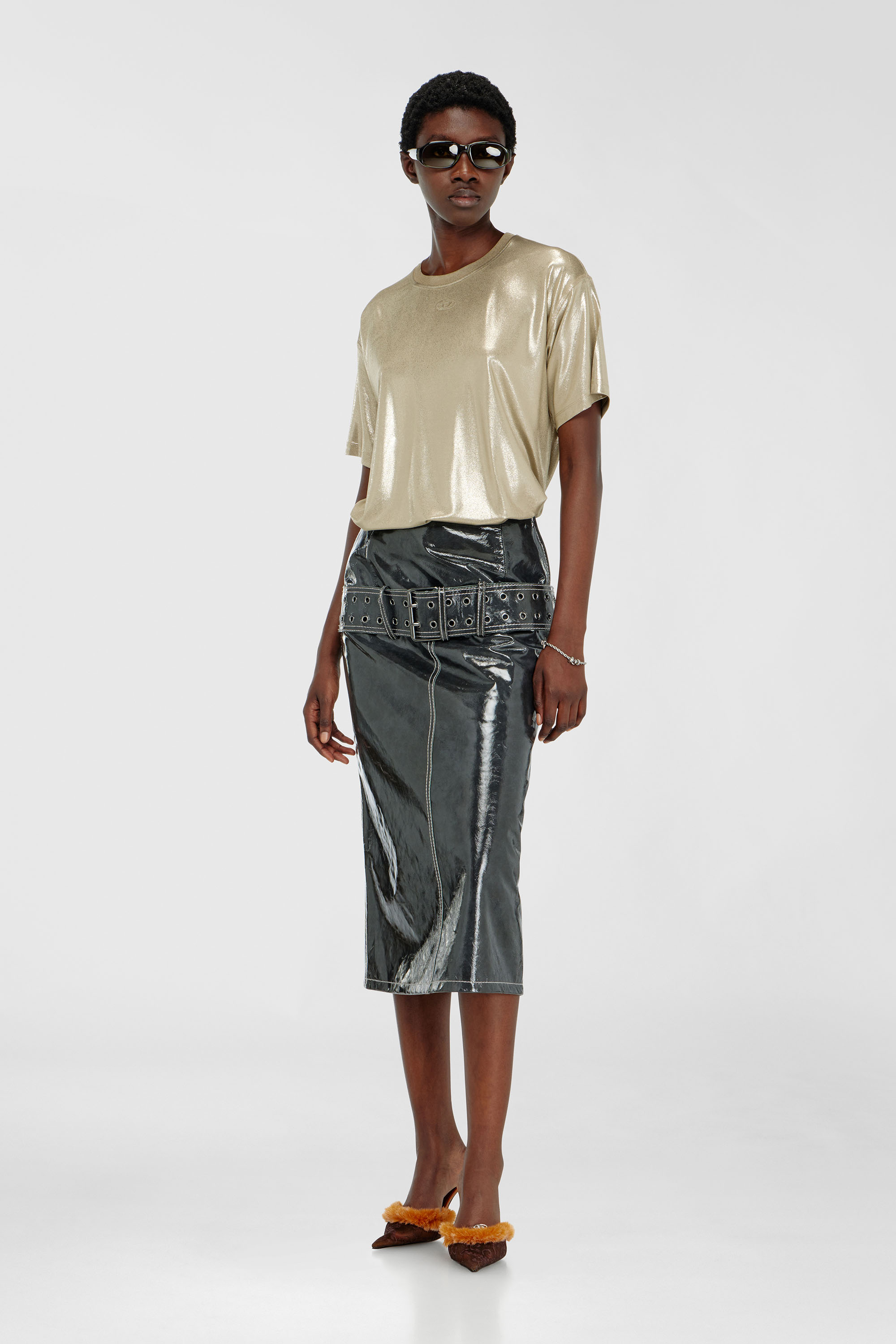 Diesel - T-NORMY-AA2, Damen Jersey-T-Shirt mit Metallic-Finish in Gold - 2