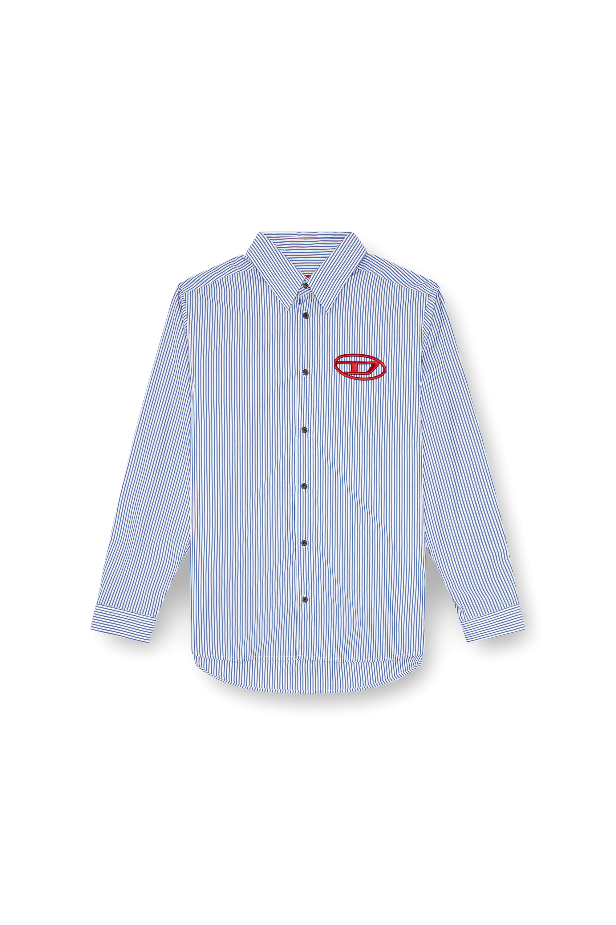 Diesel - S-SIMPLY-E, Uomo Camicia a righe con ricamo Oval D in Blu - Image 3