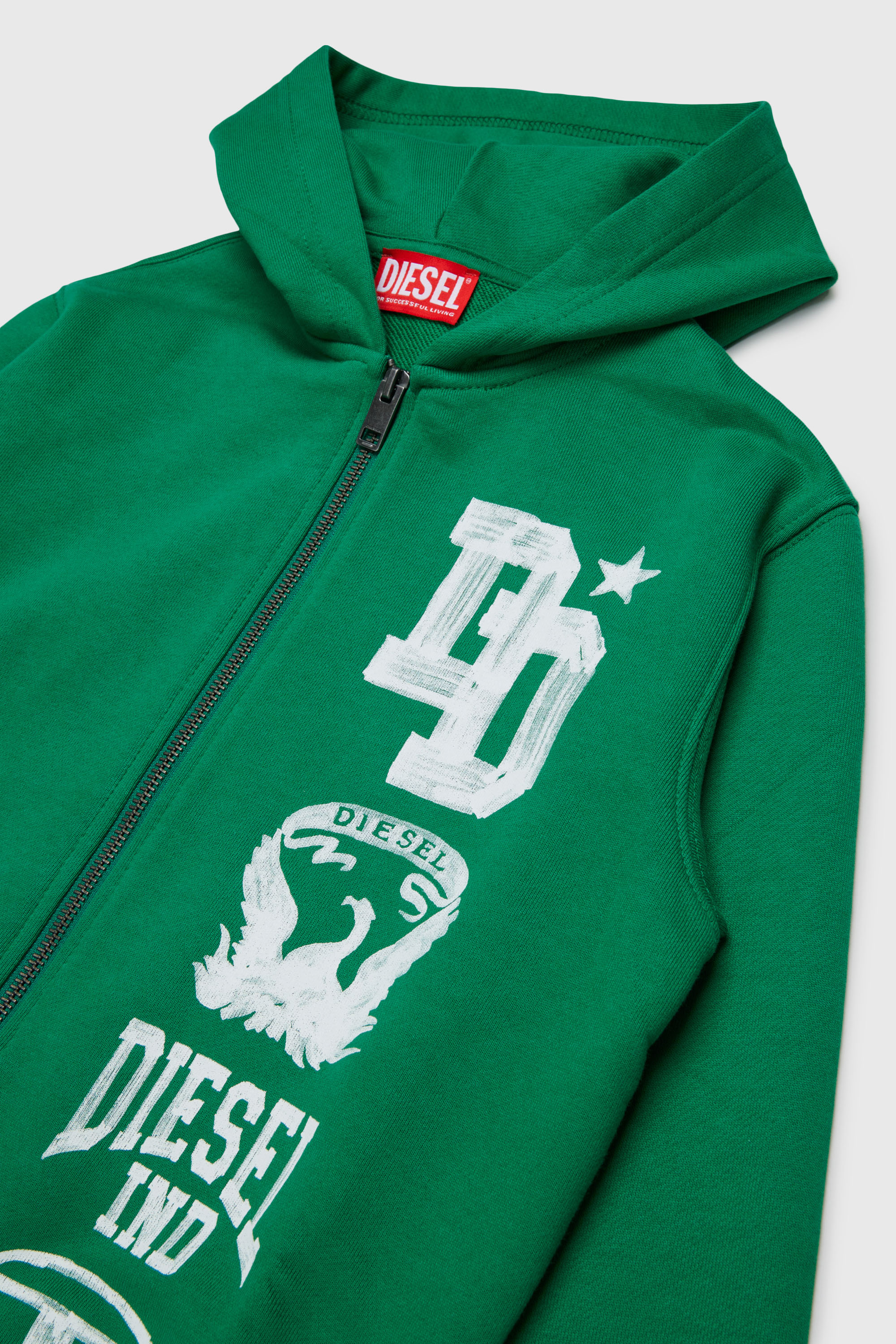 Diesel - SBANDHOOD OVER, Sweat &agrave; capuche zipp&eacute; avec logo effet peinture Homme in Vert - 3