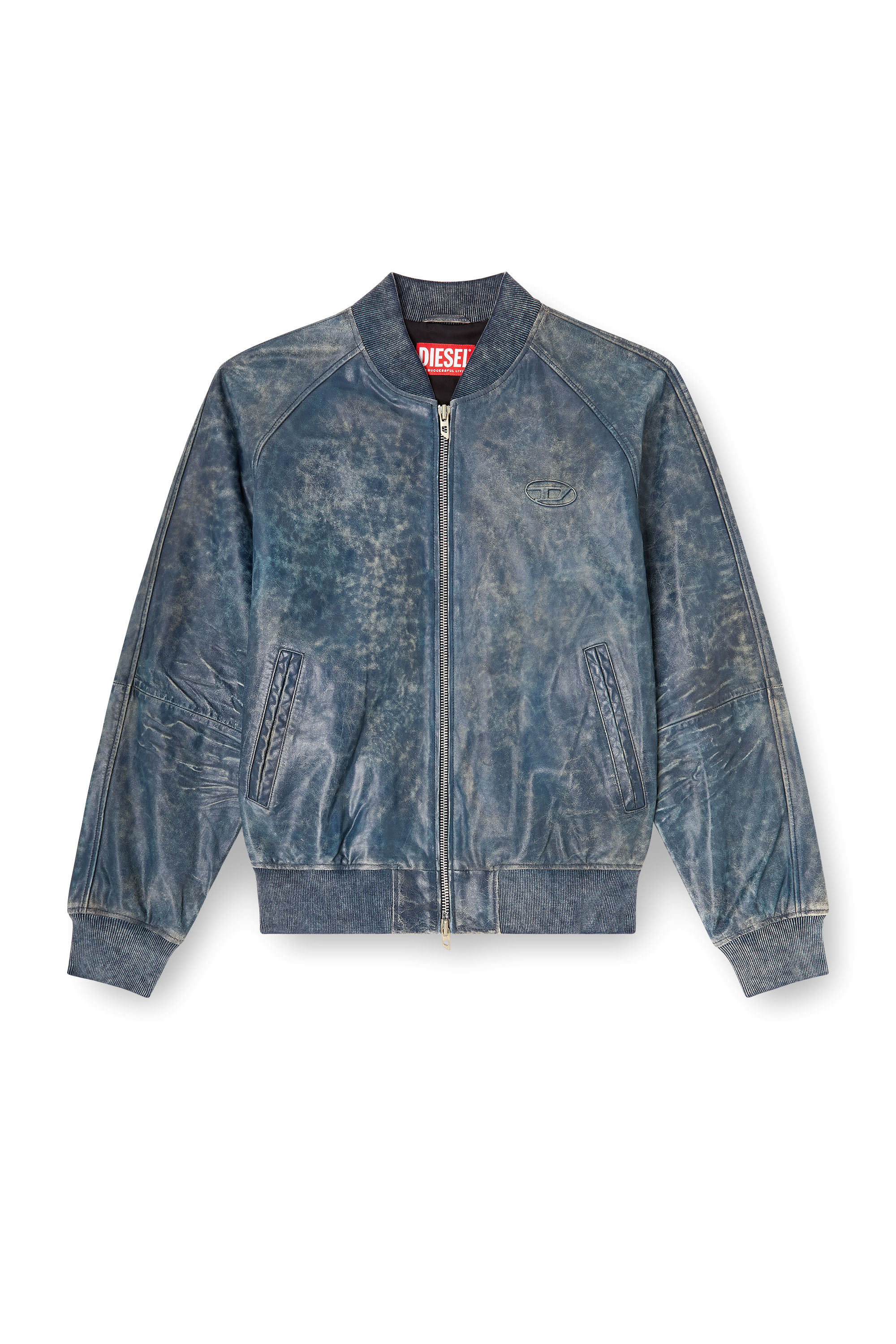 Diesel - L-COBB, Herren Bomberjacke aus behandeltem Leder in Blau - 3