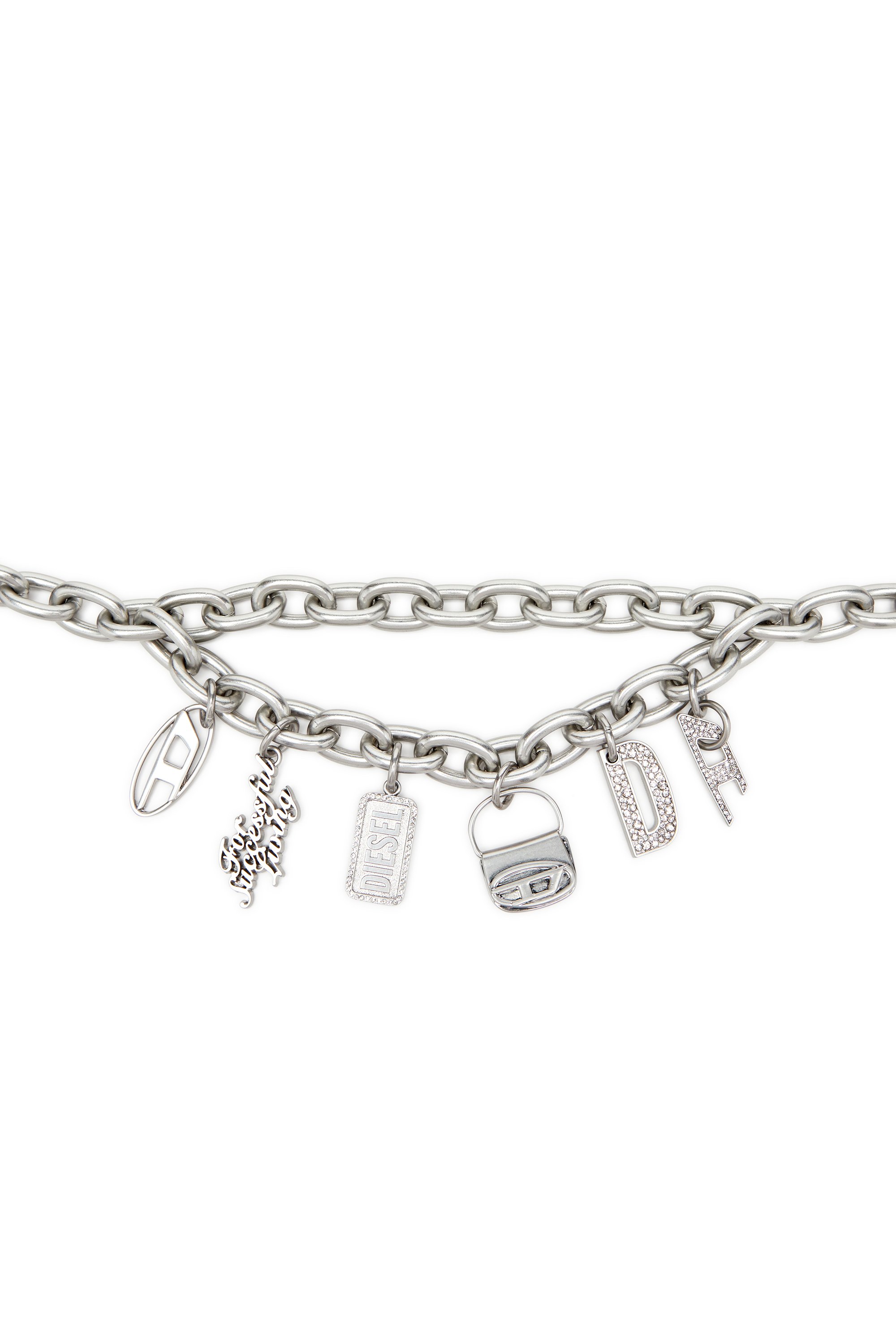 Diesel - B- MULTICHARM CHAIN, Ceinture à chaîne avec breloque en cristal Femme in Gris argenté - 3