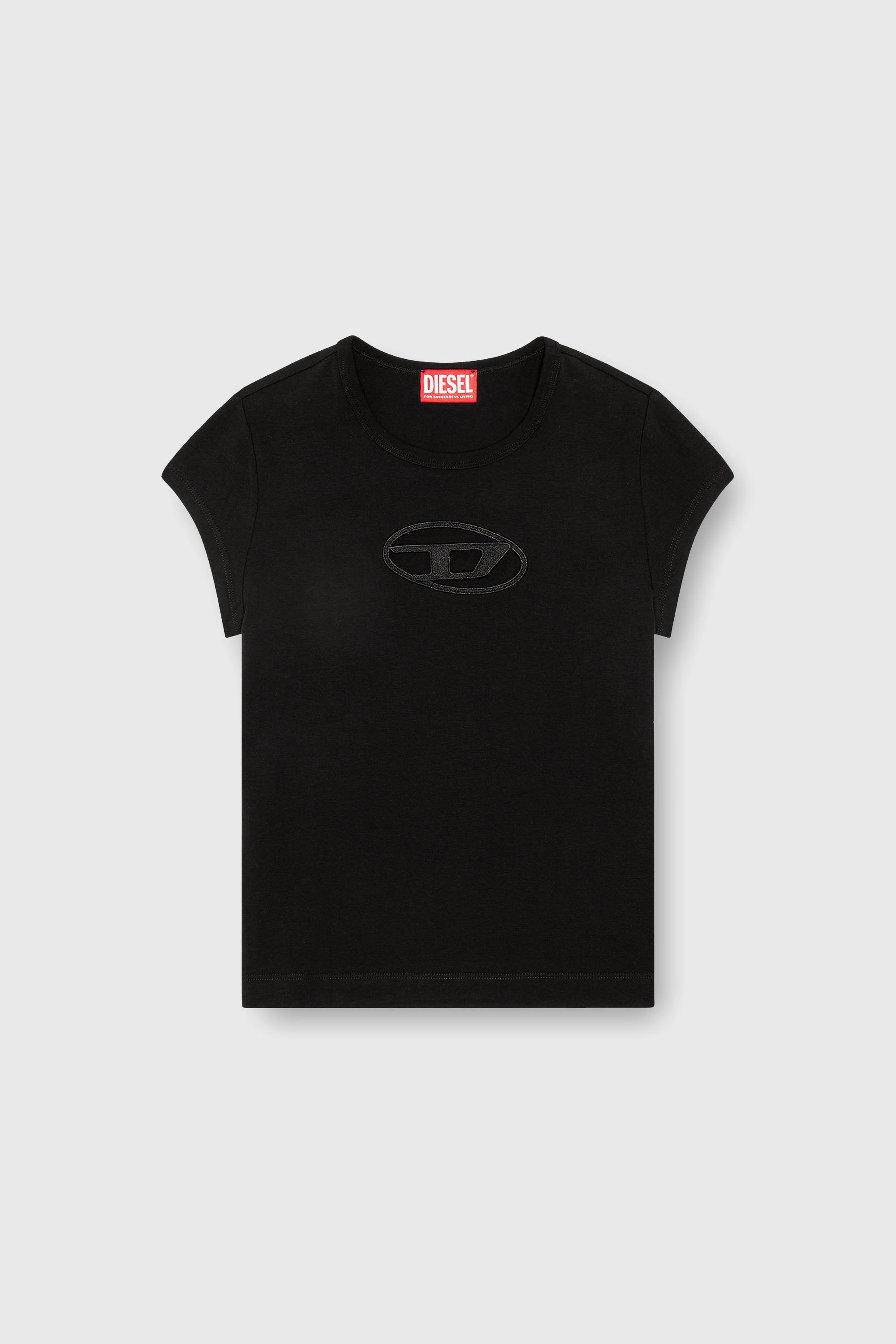 Diesel - T-ANGIE, T-shirt with Oval D logo Donna in Nero - 2
