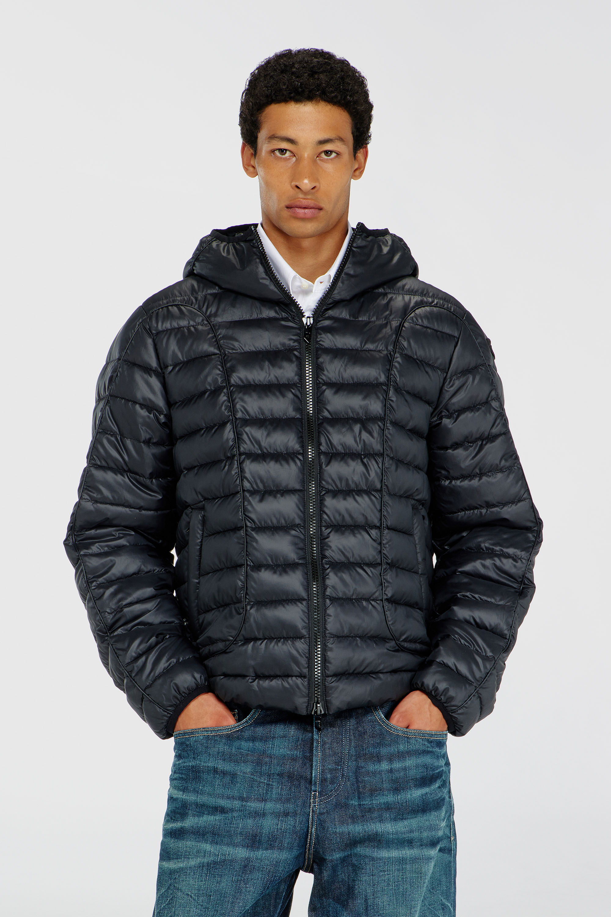 Diesel - W-STONE-WRD, Herren Steppjacke mit tonalen Paspeln in Schwarz - 1