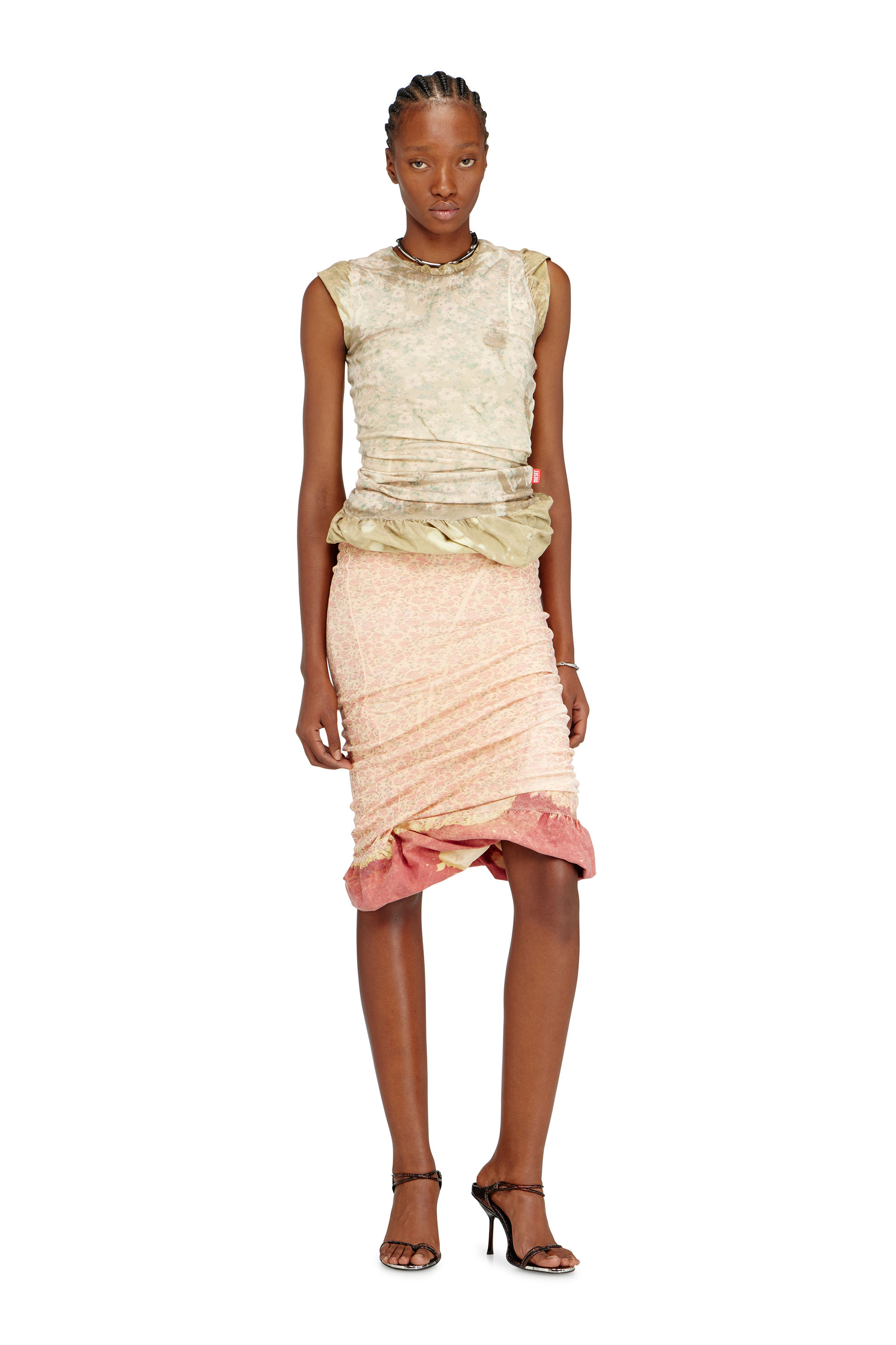 Diesel - T-ORY, Top a strati effetto bleach Donna in Verde - 1