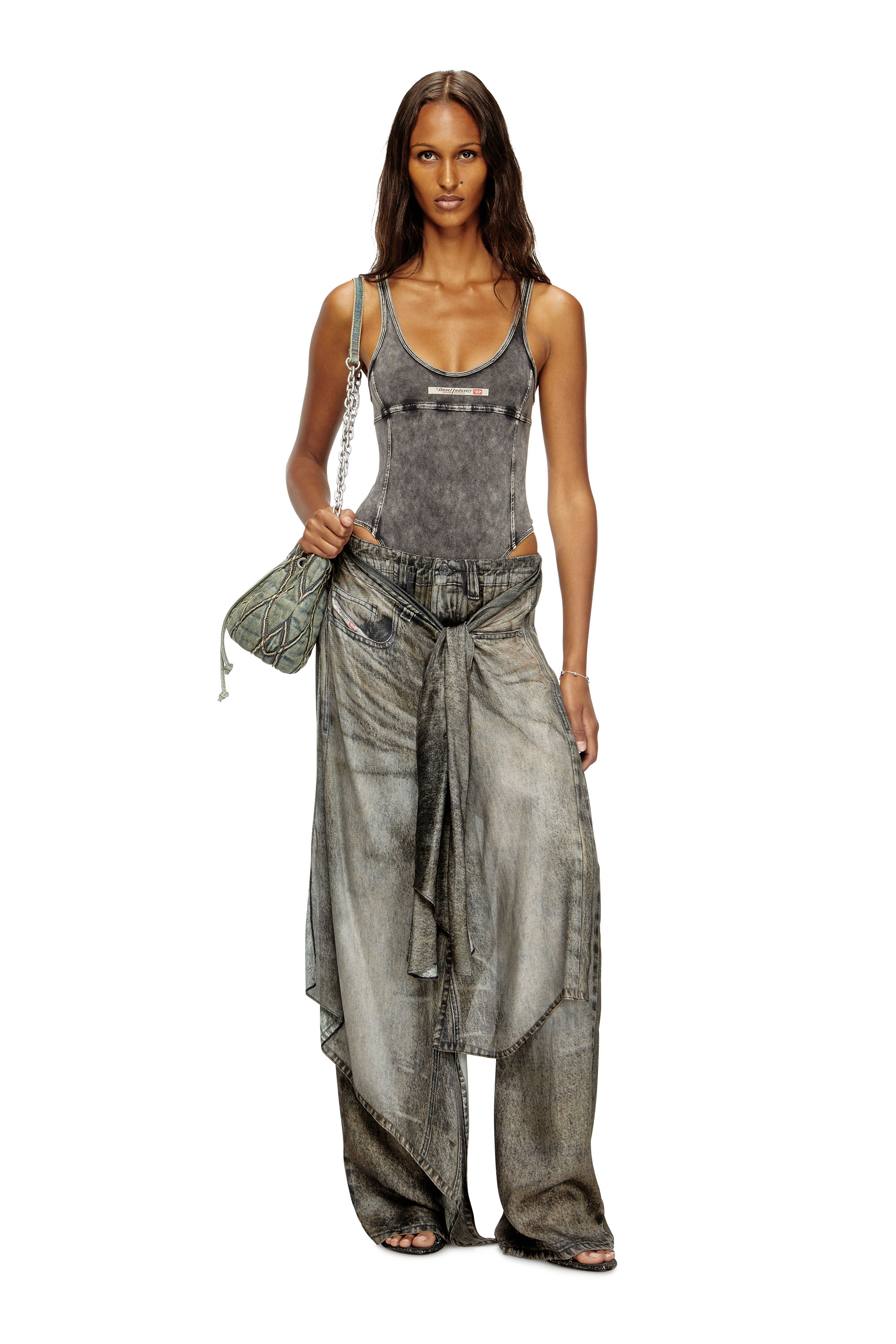 Diesel - PHOEBE-DNM, Body en jersey effet denim Femme in Gris - 6