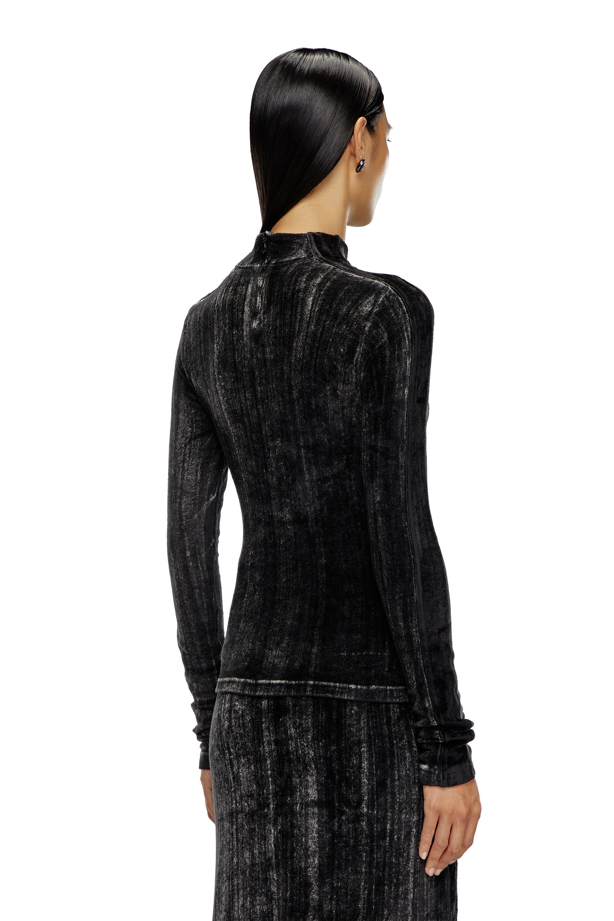 Diesel - T-SLIMY, Woman Mock-neck top in treated chenille in Black - Image 3