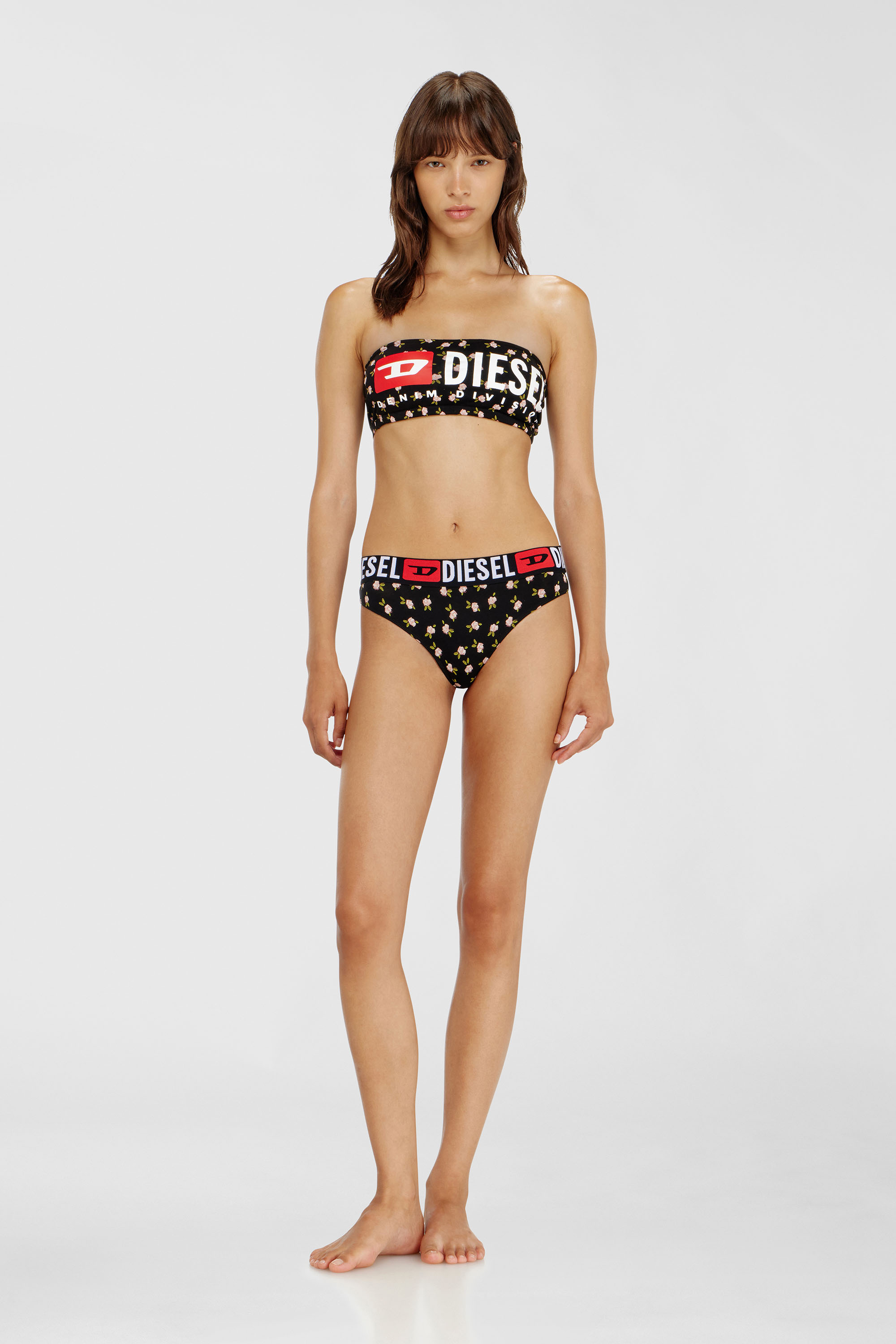 Diesel - MELANIE-C-D-CORE, Reggiseno a fascia in cotone con stampa floreale all-over Donna in Nero - 1