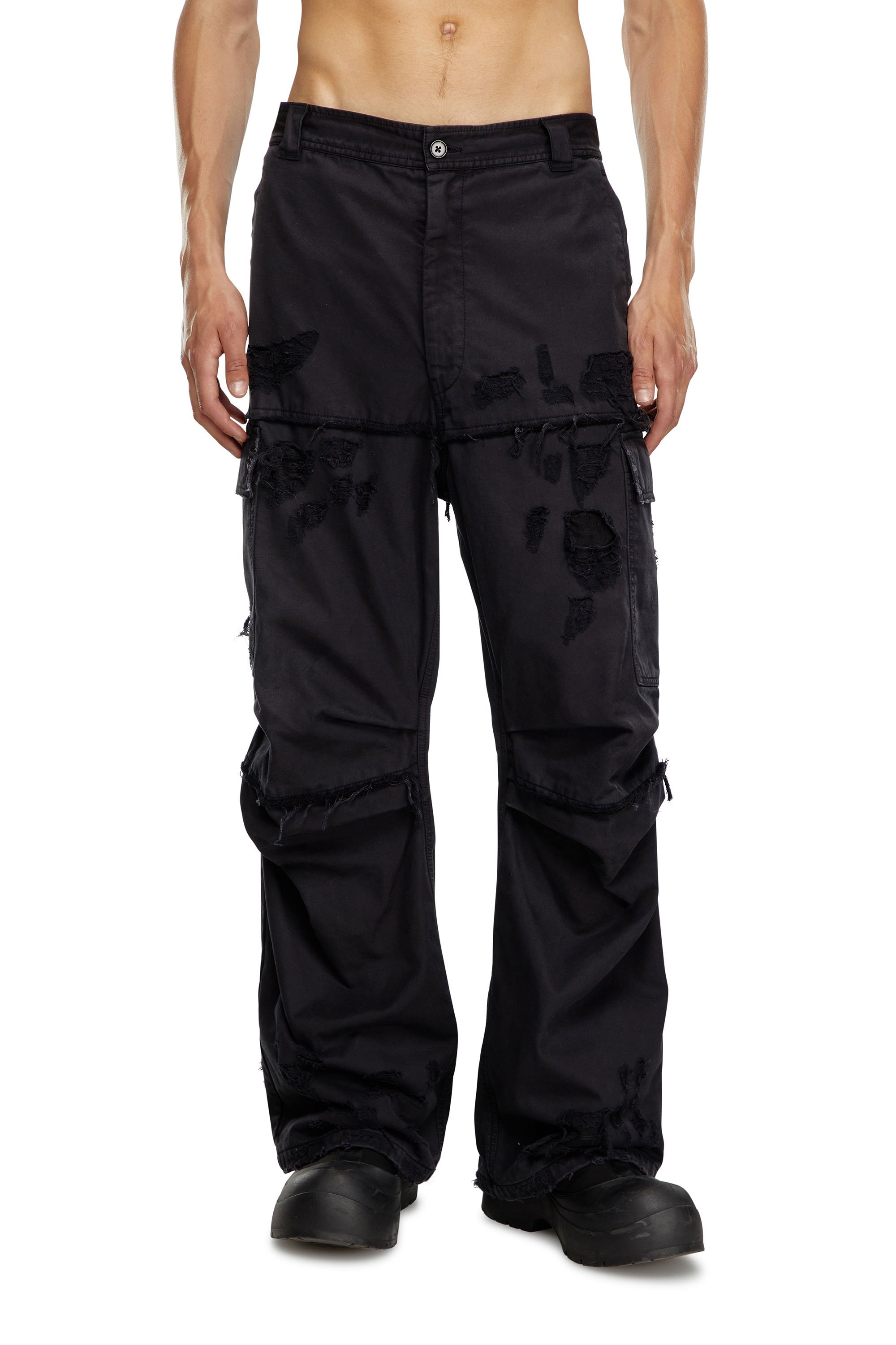 Diesel - P-OISE, Pantalon cargo en coton dobby Homme in Noir - 1