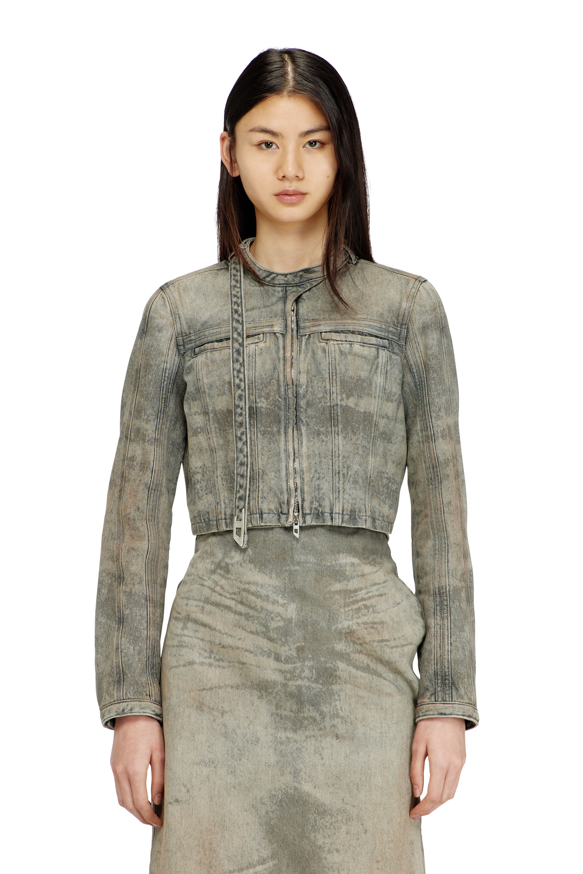Diesel - DE-SAPHIX-FSI1, Giacca cropped in satin denim di cotone e canapa Donna in Grigio - 1