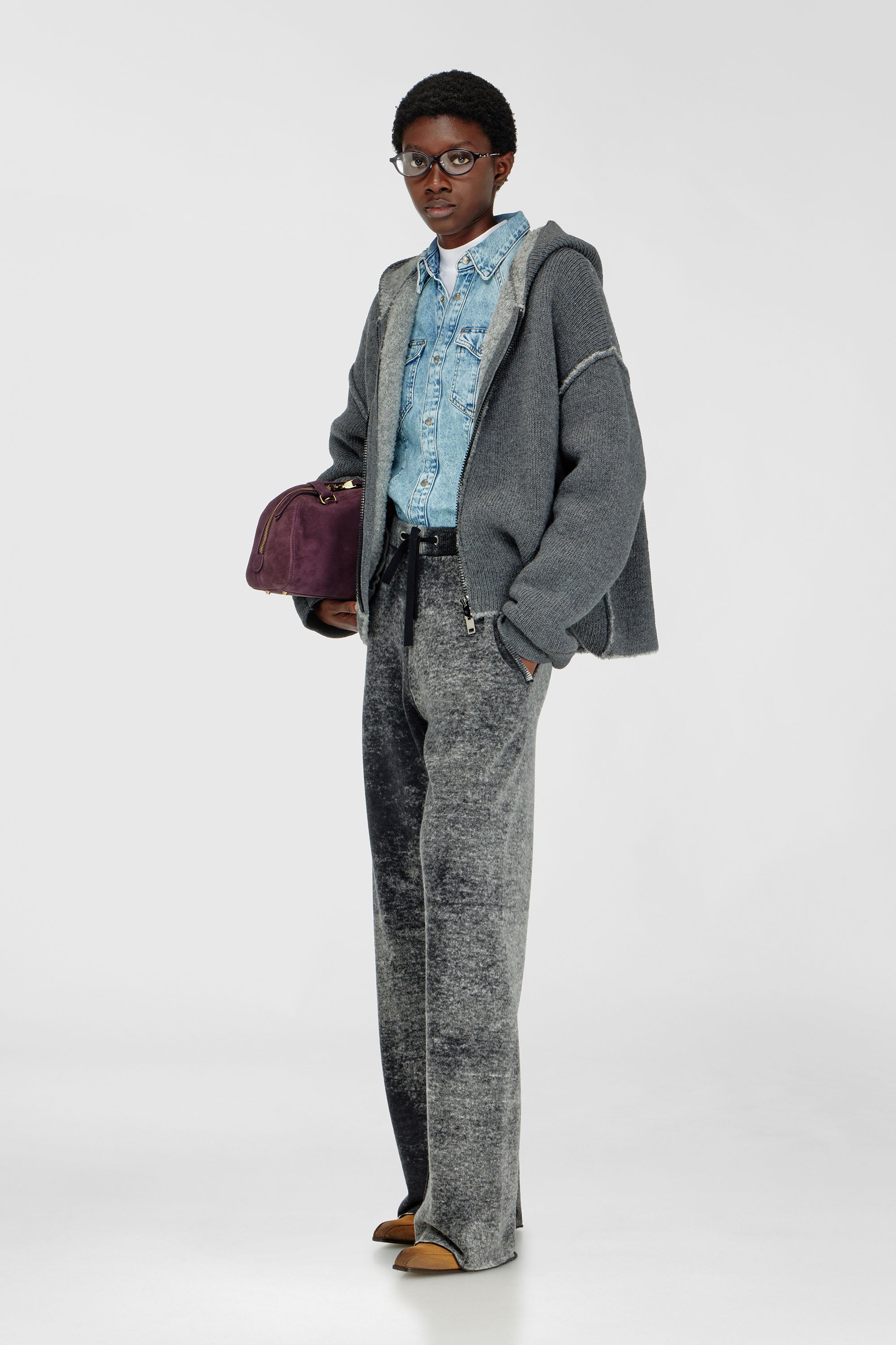 Diesel - M-HONORINE, Pantalon de surv&ecirc;tement en laine tricot&eacute;e &agrave; motif invers&eacute; Femme in Gris - 1