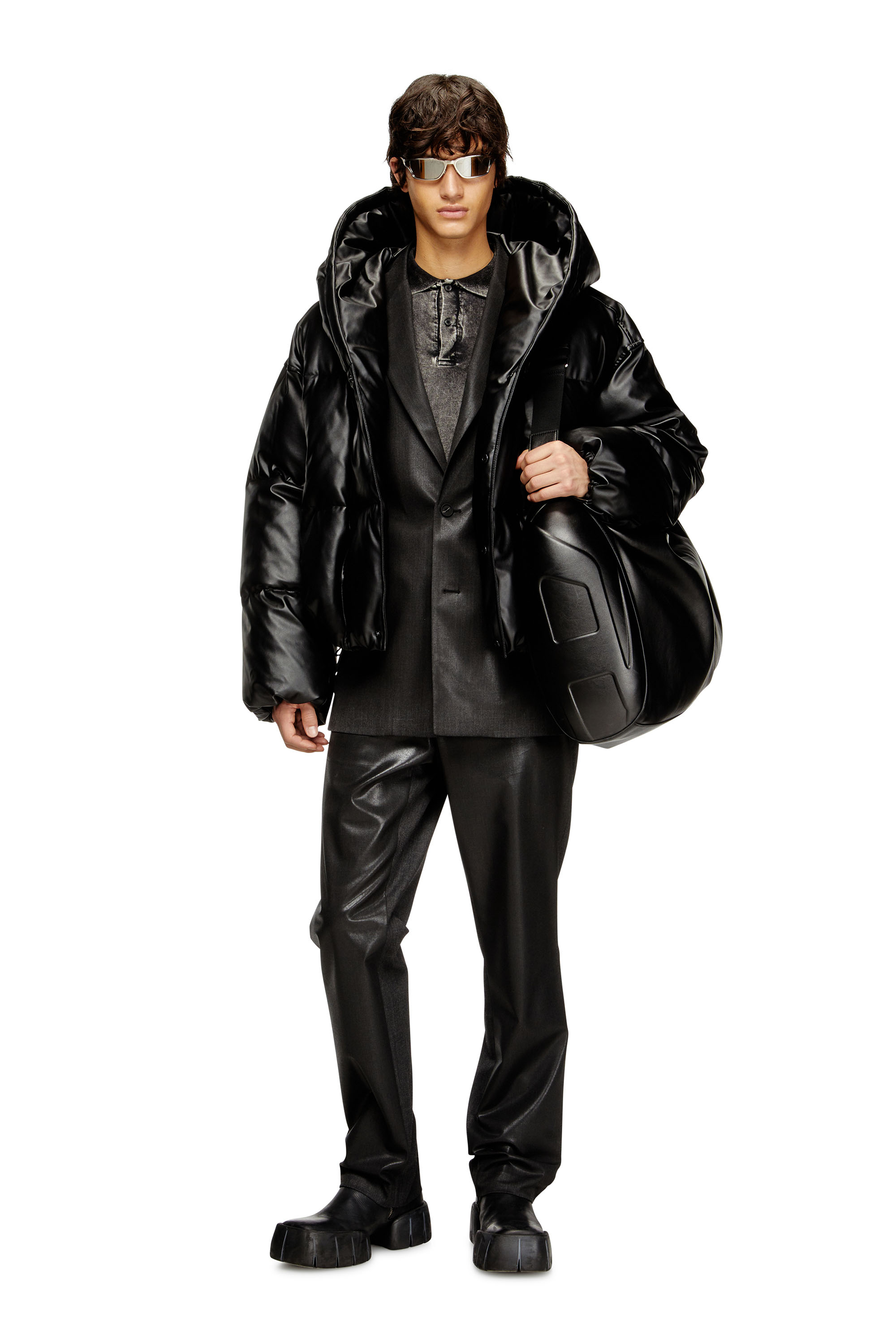 Diesel - W-MYLEY, Herren Hooded Steppjacke aus beschichtetem Gewebe in Schwarz - 2