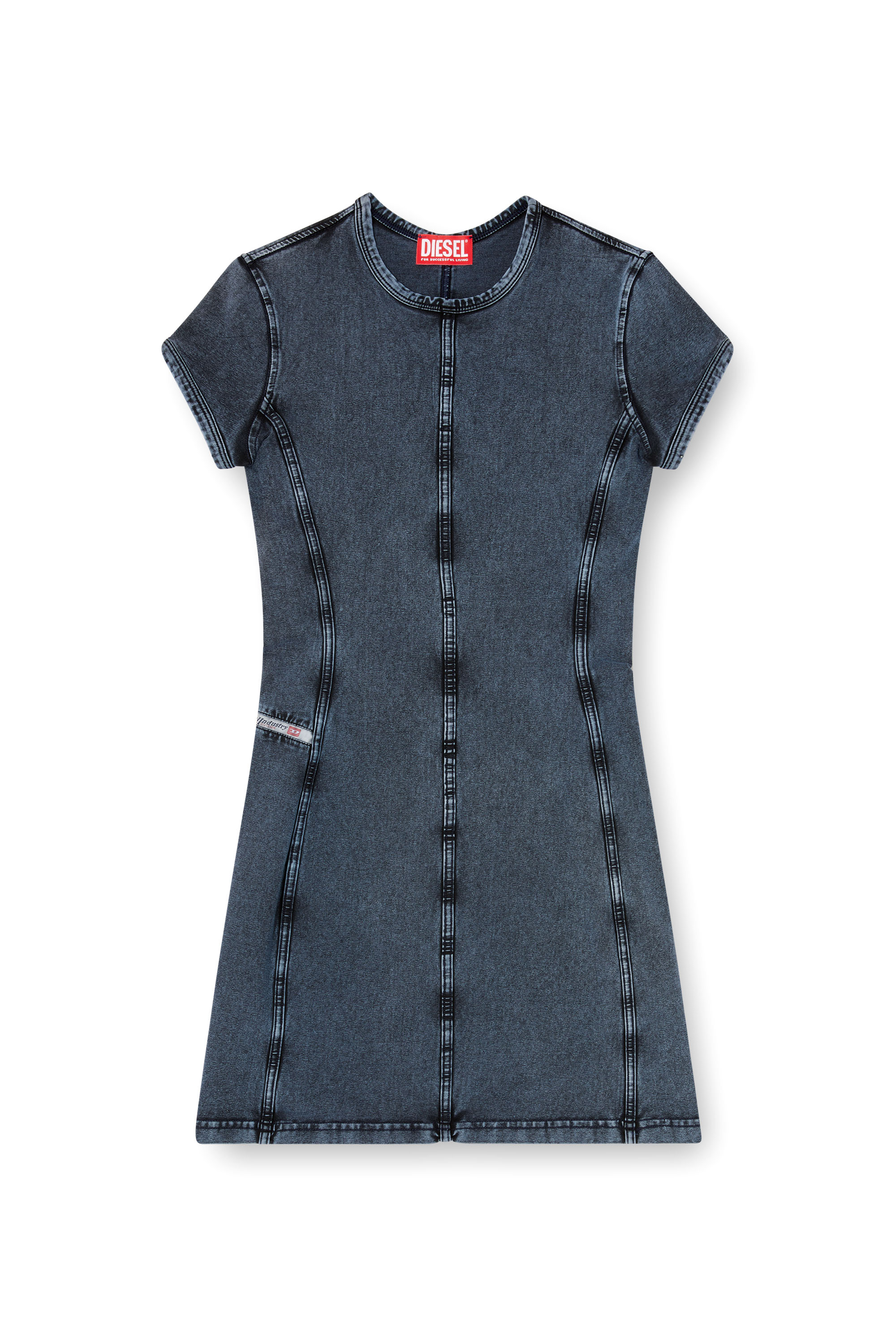 Diesel - D-CUPSLEEVES, Mini-robe en jersey effet denim Femme in Bleu - 3