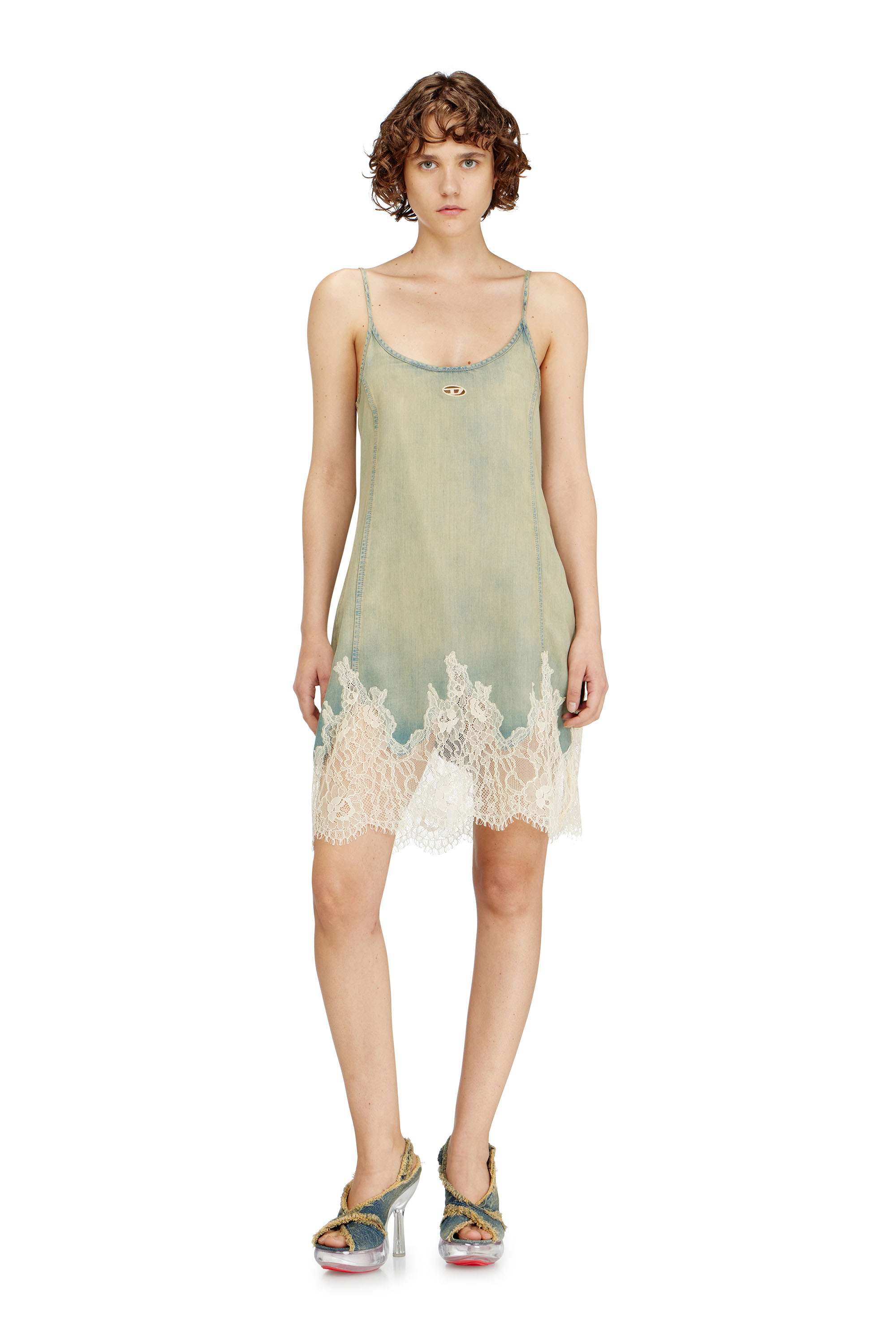 Diesel - DE-ODRY-S, Abito corto in pizzo e denim Donna in Multicolor - 1