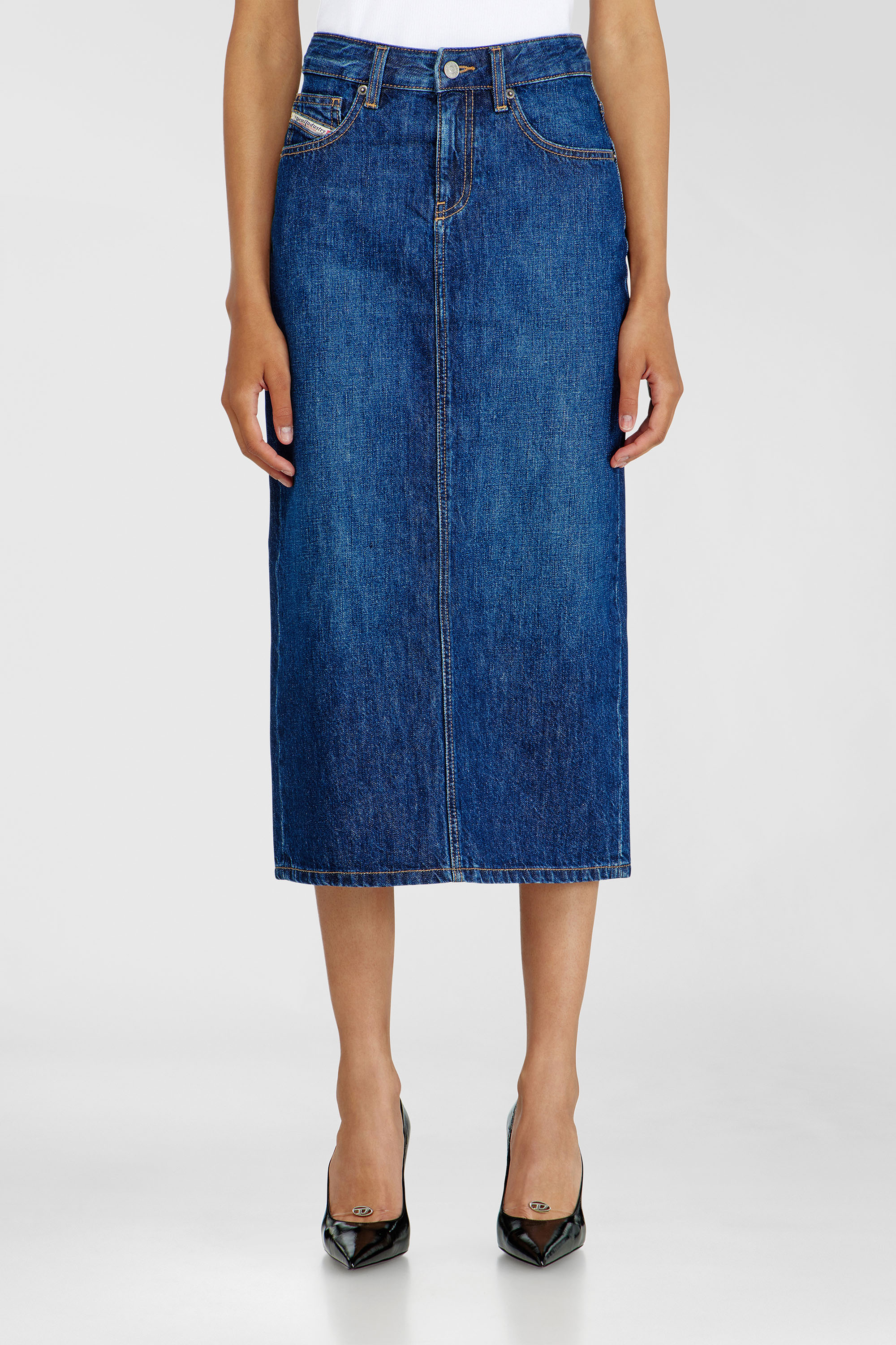 Diesel - DE-SKYE-D, Gonna midi in denim Donna in Blu - 3