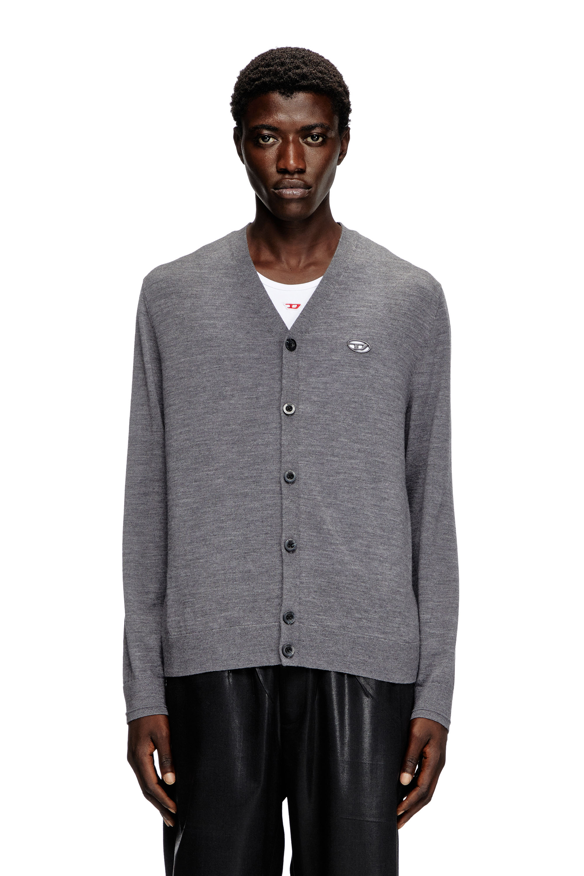 Diesel - K-VOLTO, Cardigan en laine avec logo cut-out Homme in Gris - 4