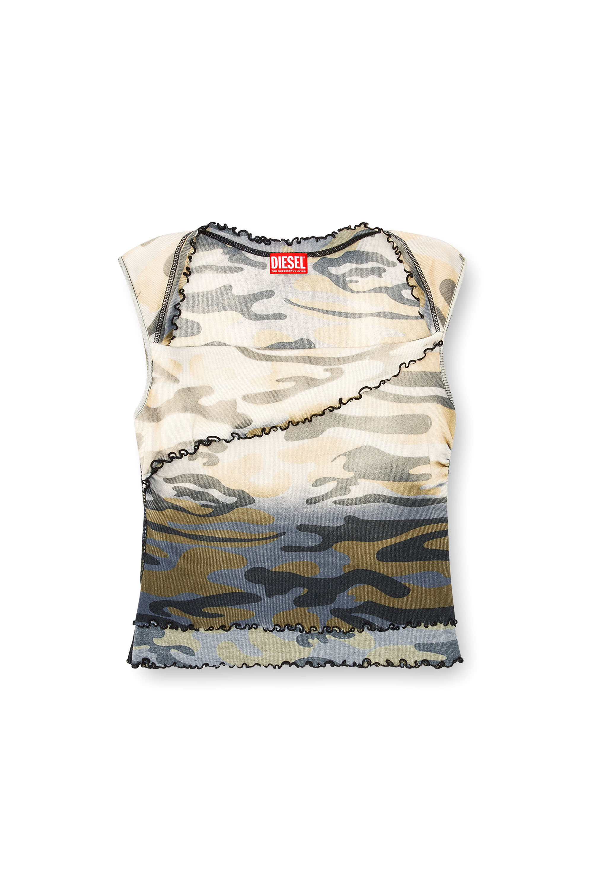 Diesel - T-JANET, Top camouflage sfumato con bordi arricciati Donna in Multicolor - 3