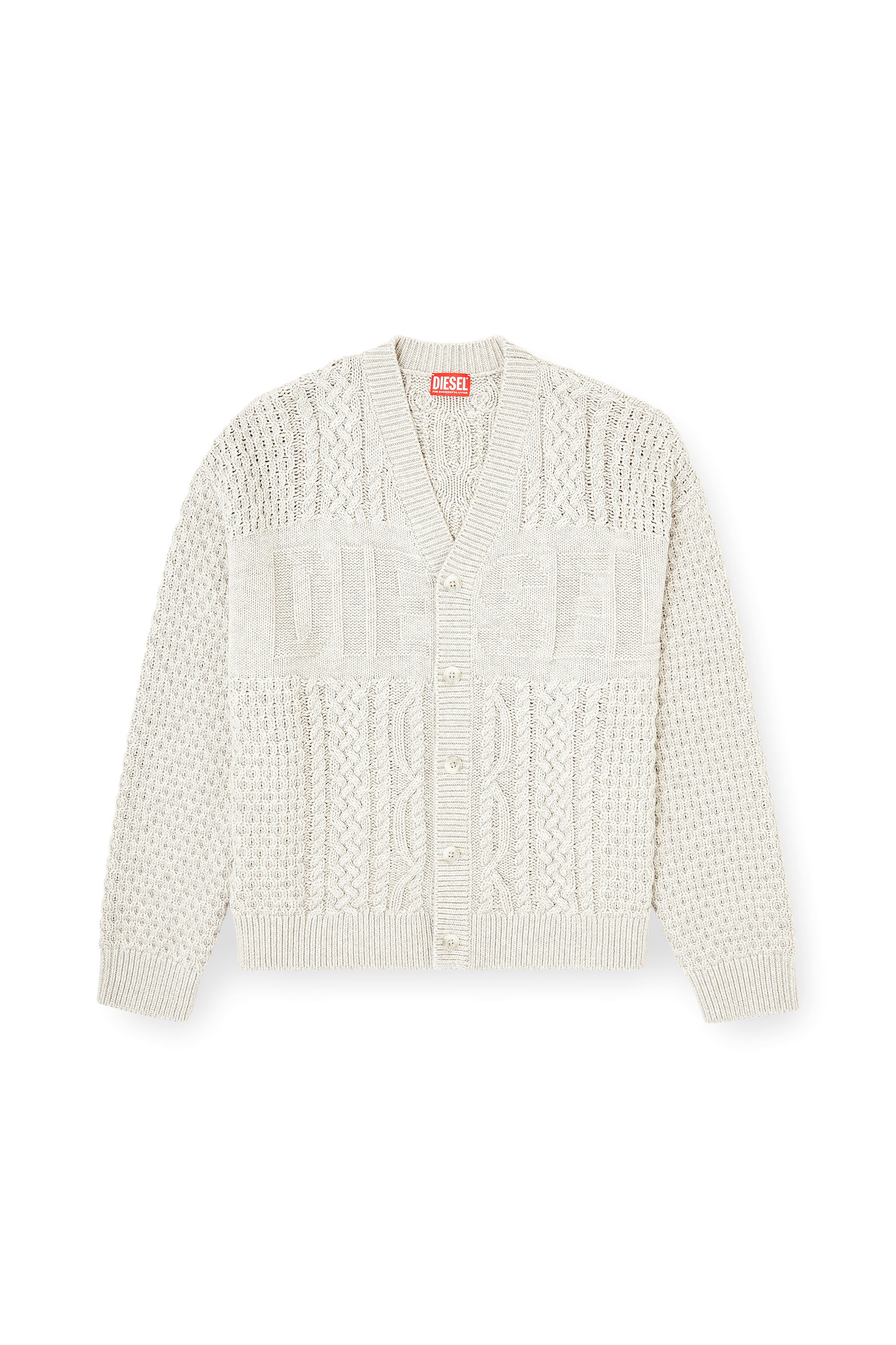 Diesel - K-ANTOINE, Cable-knit cardigan with Diesel logo Homme in Gris - 3
