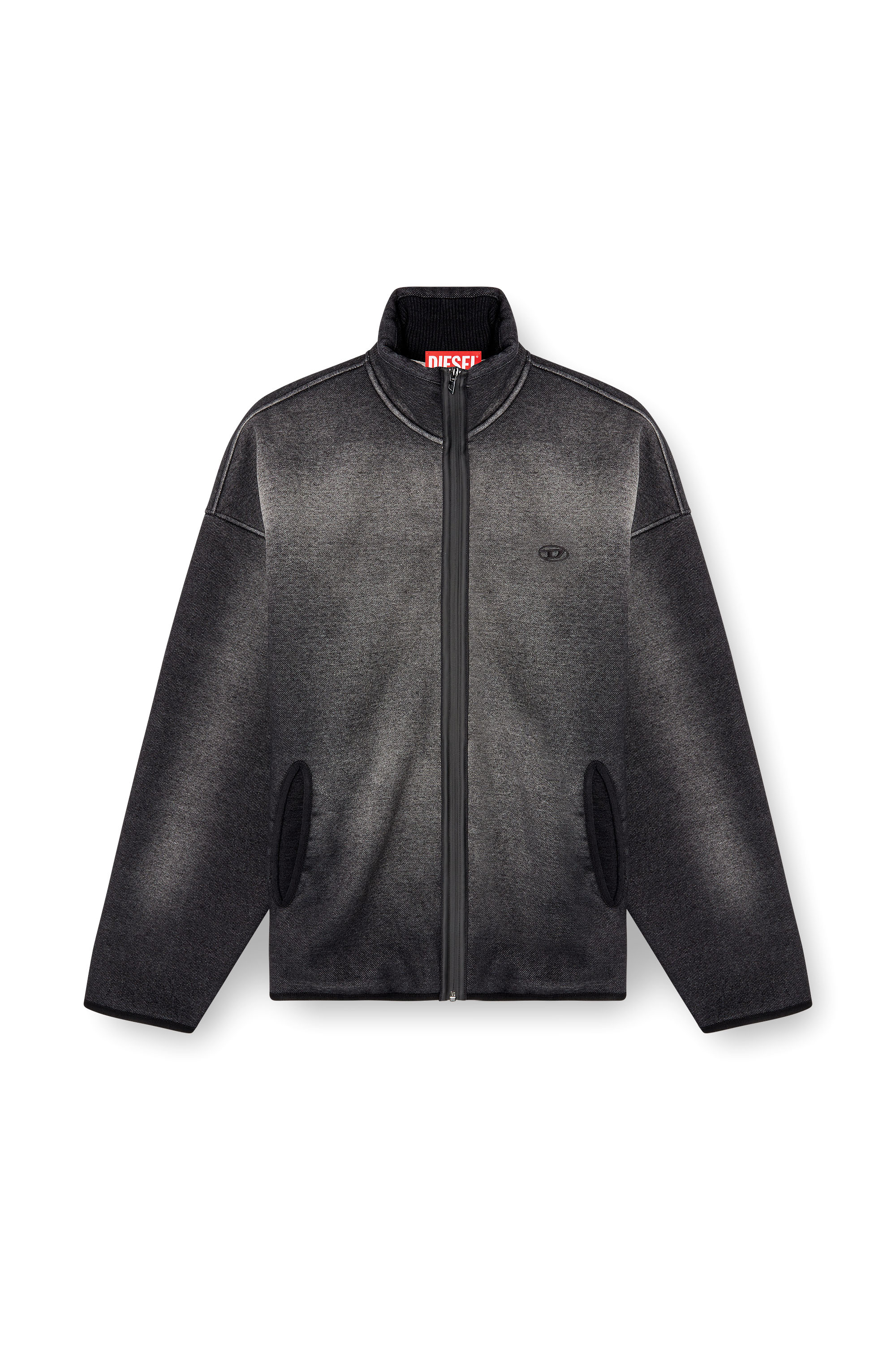 Diesel - S-BATY, Unisex Sweatshirt mit Rei&szlig;verschluss aus Jacquard mit Denim-Effekt in Schwarz - 2