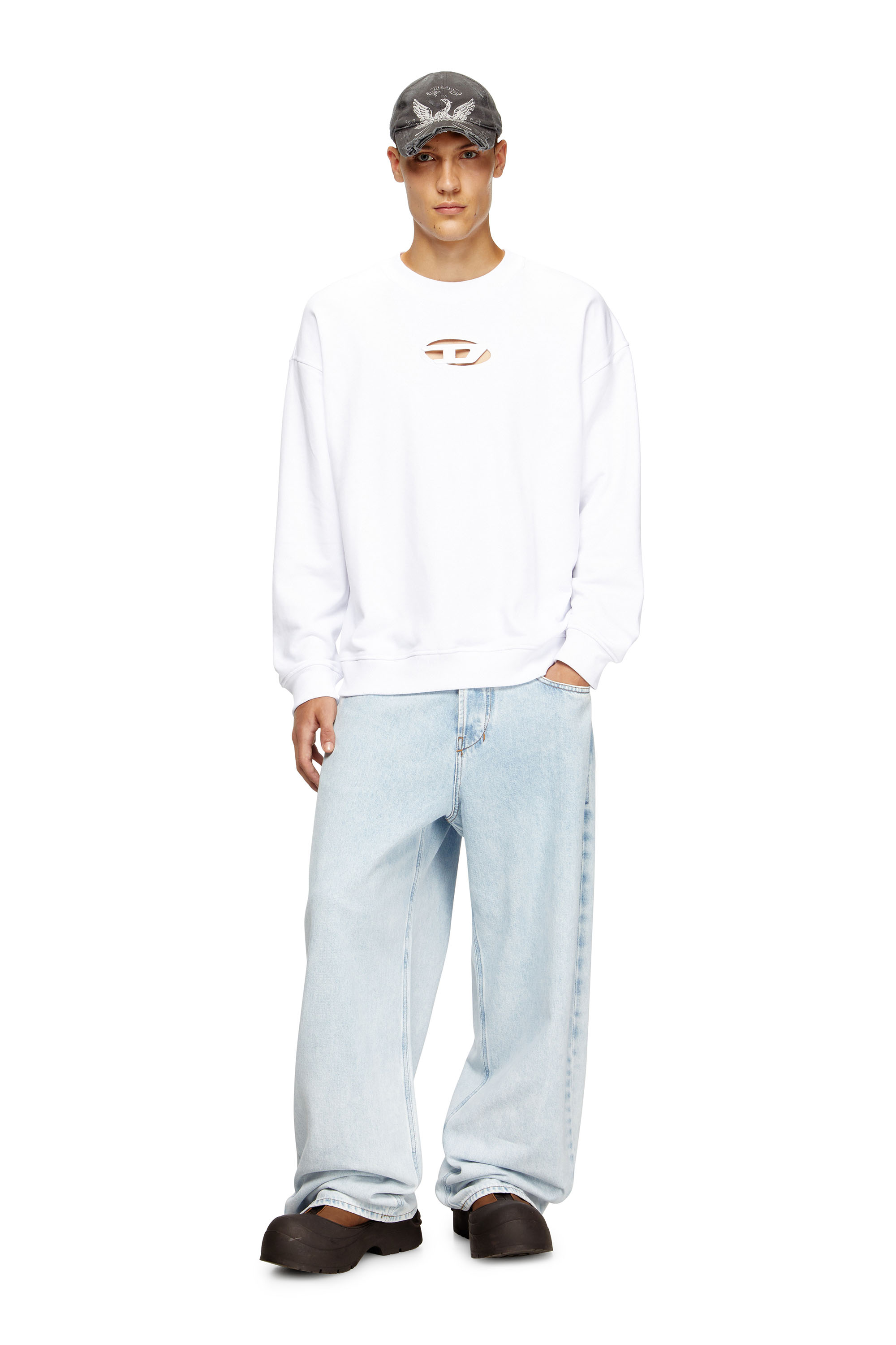 Diesel - S-BOXT-OD, Sweat-shirt avec cut-out Oval D Homme in Blanc - 1