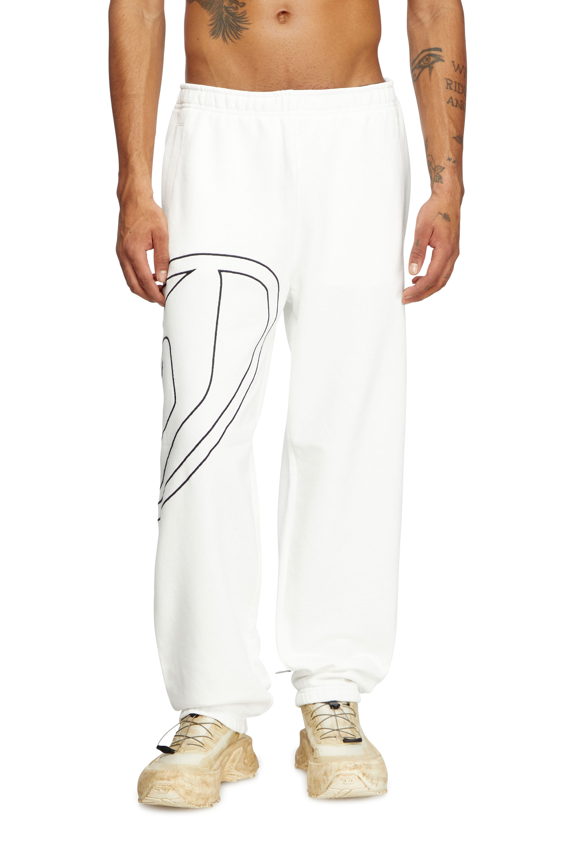 Diesel - P-MARKY-MEGOVAL-D, Pantaloni sportivi con maxi logo oval D Uomo in Bianco - 1