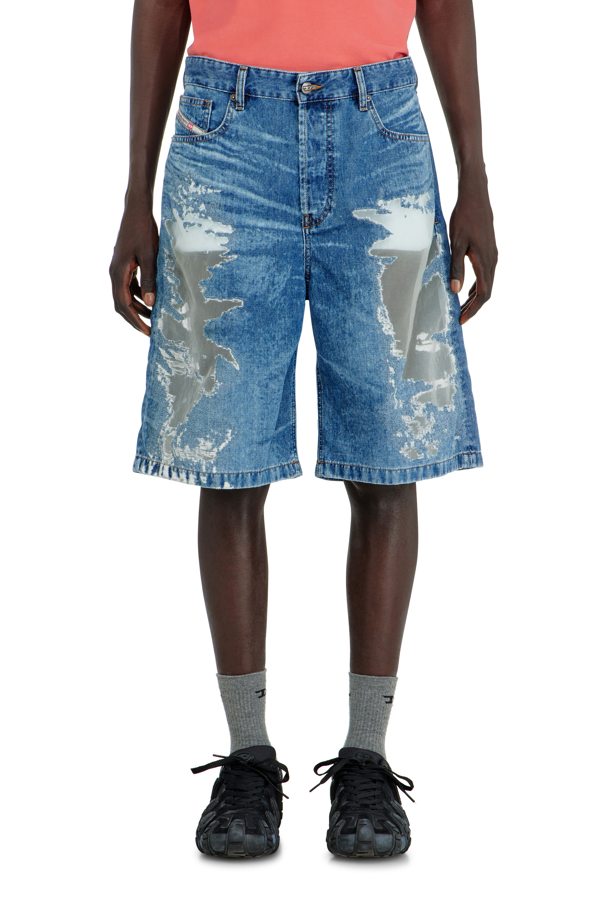 Diesel - PR-DE-SIRE-SHORT, Unisex Shorts aus devor&eacute;-denim in Mittelblau - 3