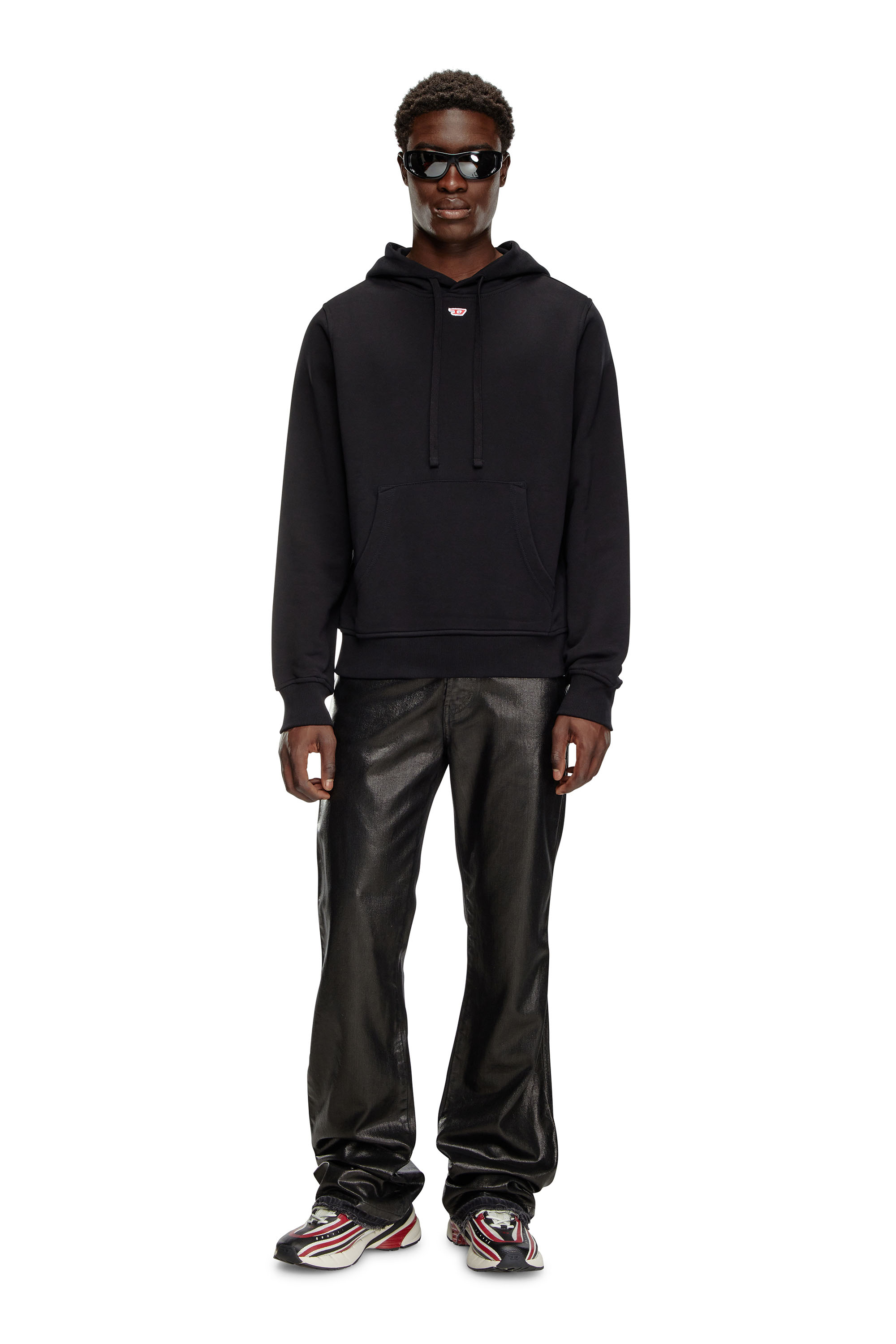 Diesel - S-GINN-HOOD-D, Homme Sweat-shirt à capuche en coton avec mini empiècement D in Noir - Image 2