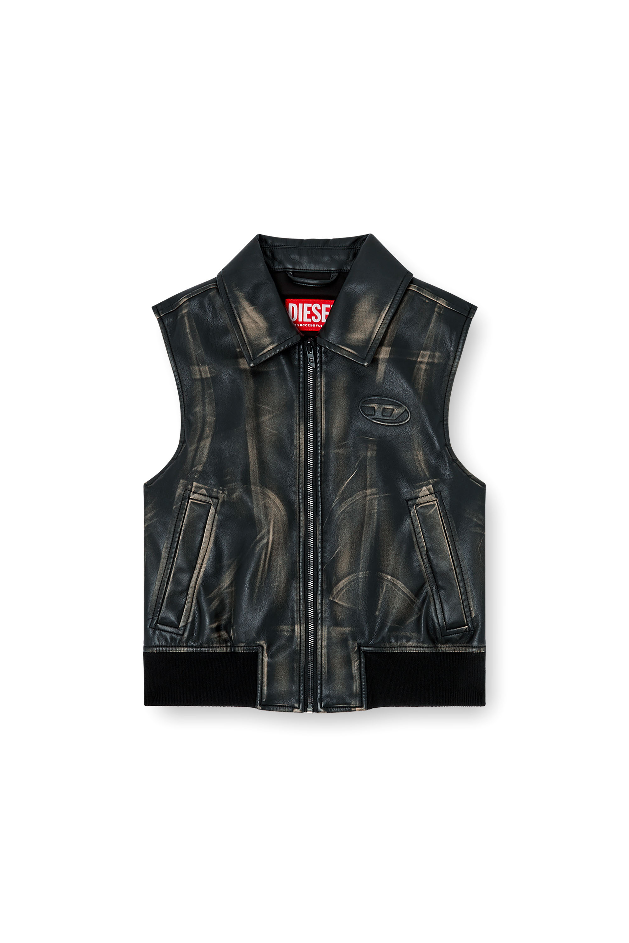 Diesel - G-INKO, Gilet bomber con effetto distressed Donna in Marrone - 2