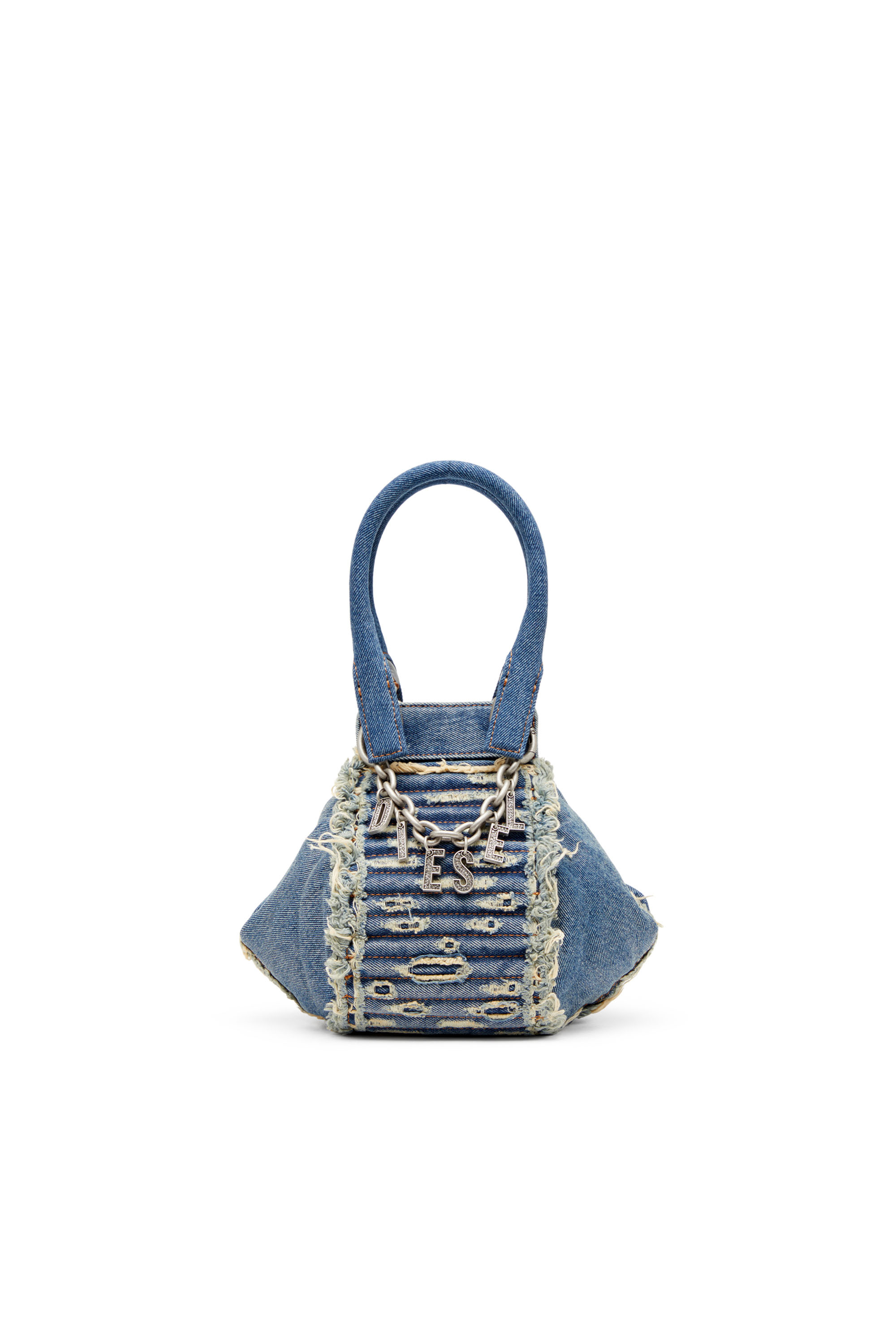 Diesel - D-VINA-XS, Woman D-Vina-Xs-Handbag in distressed quilted denim in Blue - Image 1