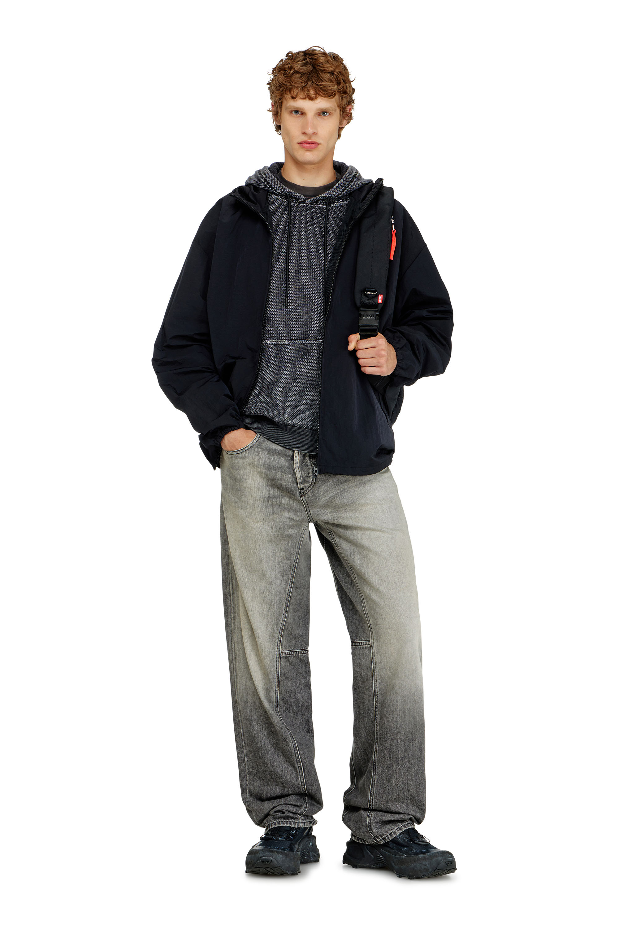 Diesel - S-NORM-HOOD-AA1, Herren Hoodie aus strukturiertem Baumwollmesh in Dunkelgrau - 2