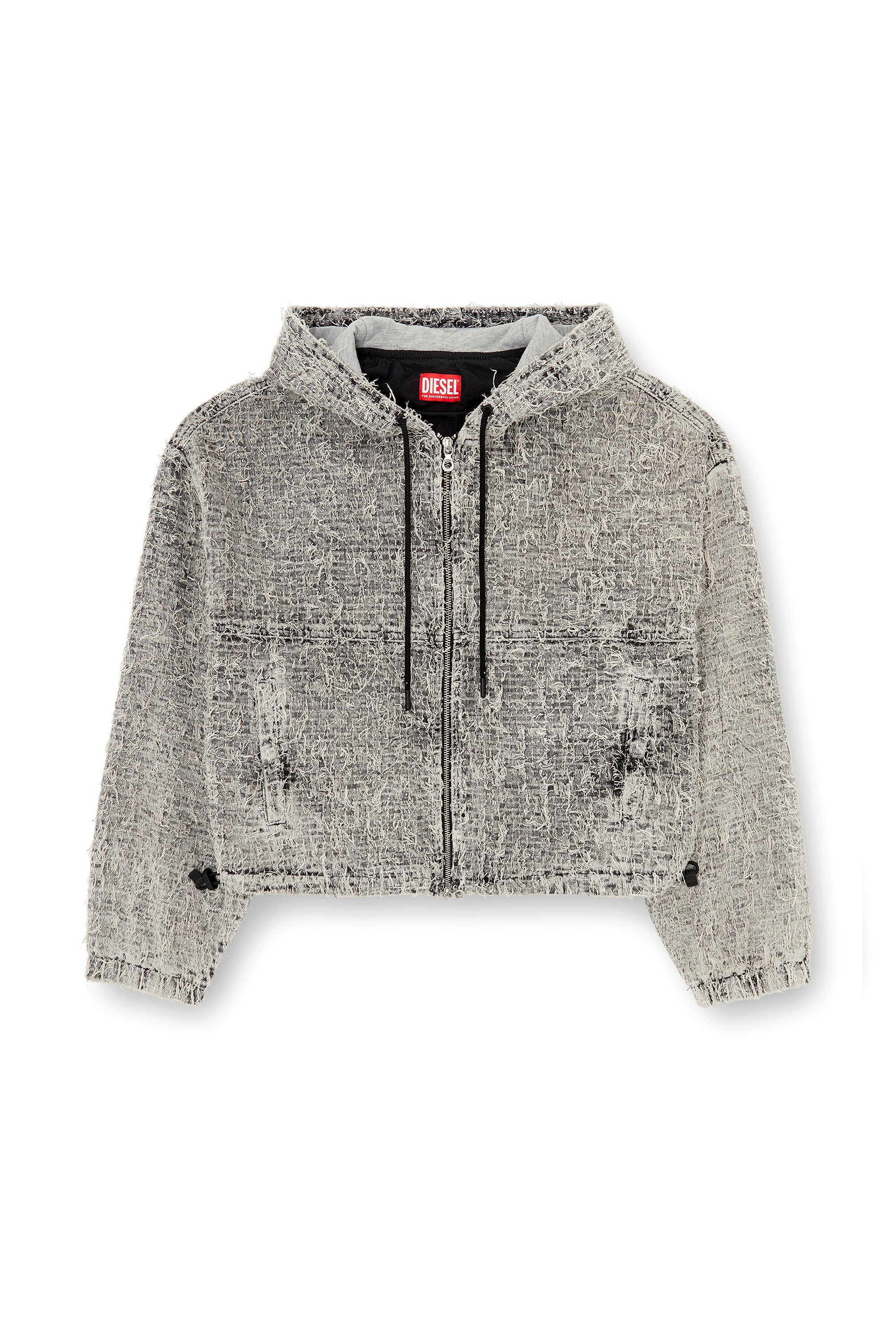 Diesel - DE-FLOW-S1, Giacca con cappuccio in denim bouclé Donna in Grigio - 3