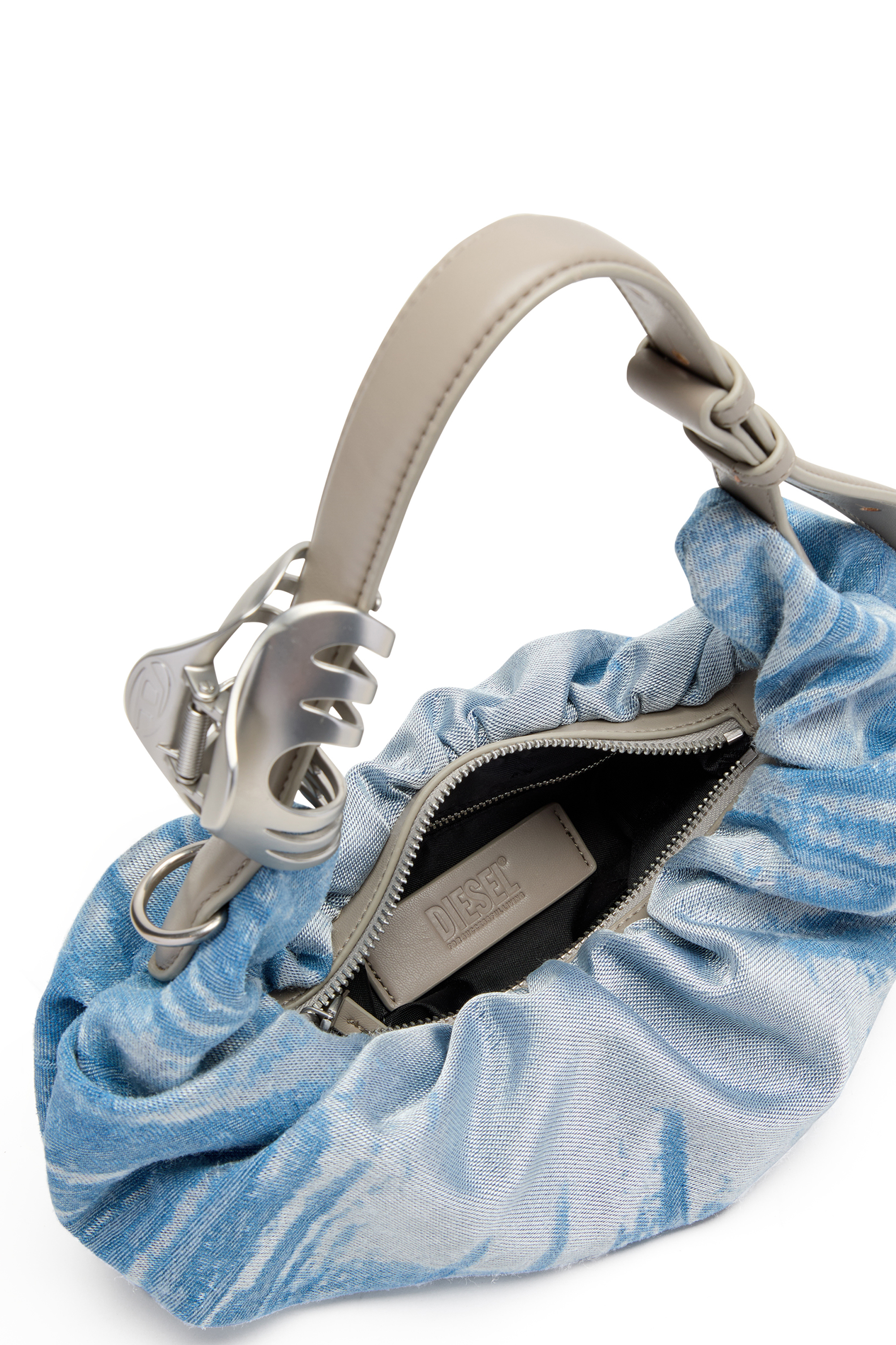 Diesel - GRAB-D HOBO S, Woman's Grab-D-Scrunched hobo bag in satin denim in Blue - 4