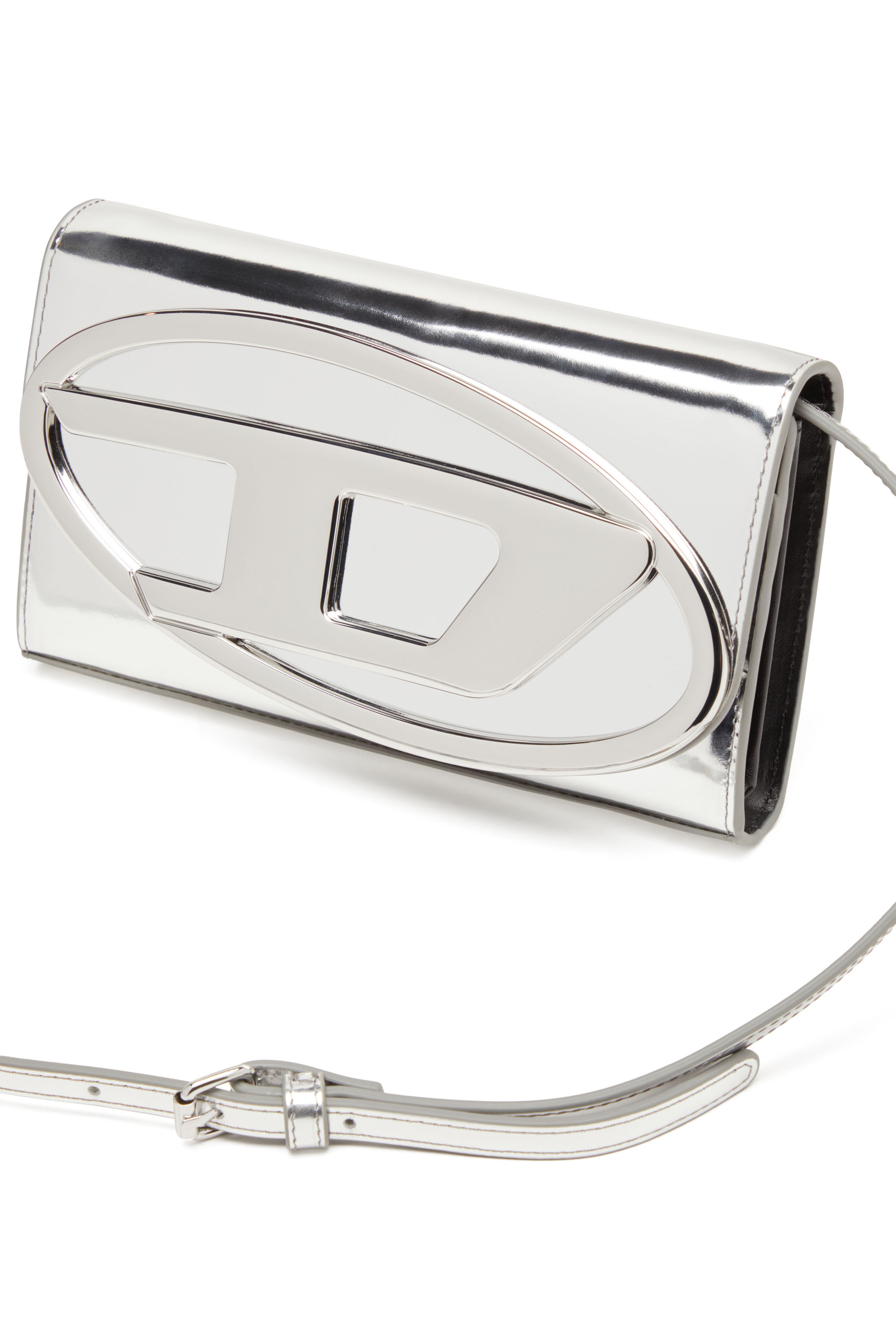 Diesel - 1DR WALLET STRAP, Damen Wallet Bag aus Hochglanz-Leder in Silber - 5