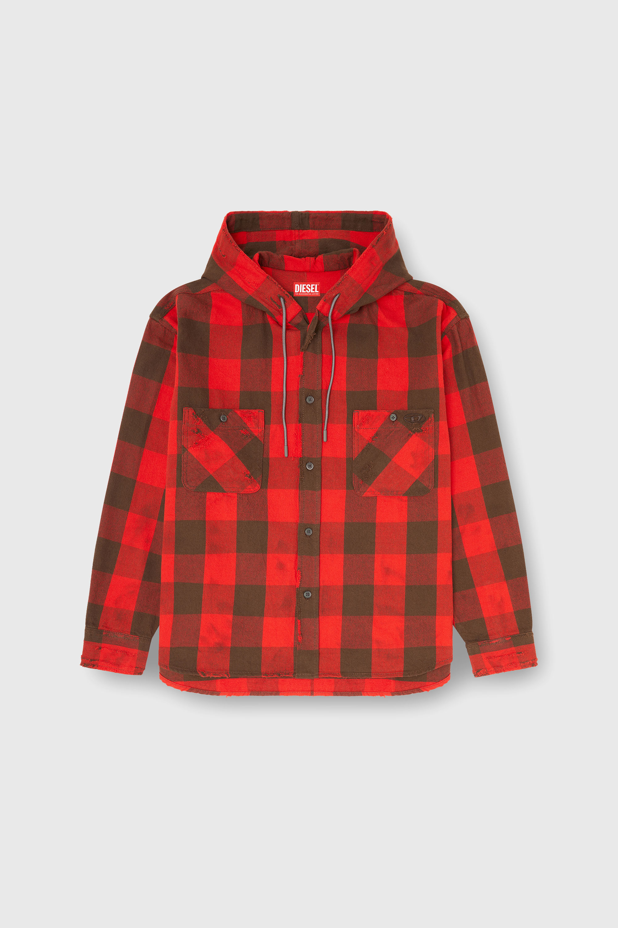Diesel - S-DRUM-HOODY, Camicia con cappuccio effetto distressed in flanella a quadri Uomo in Multicolor - 2