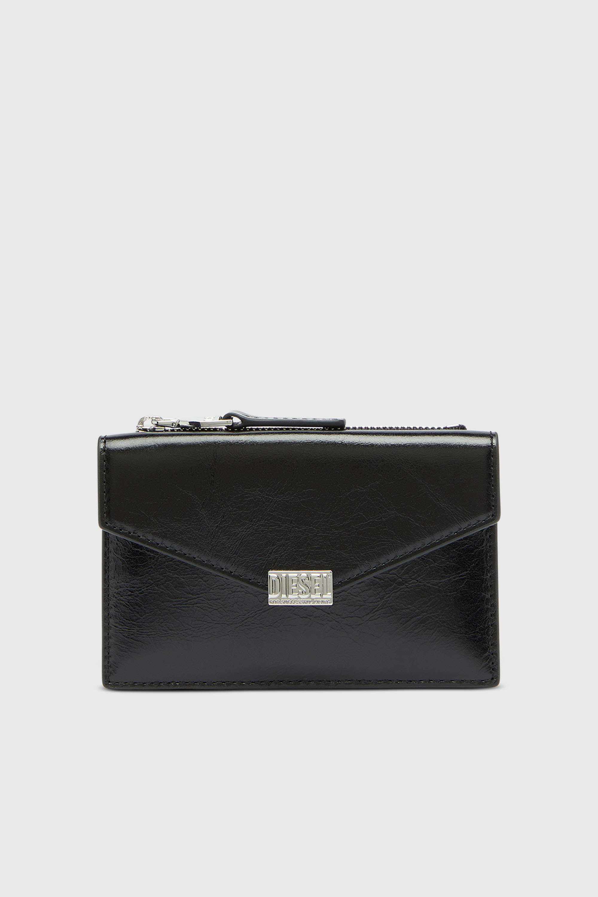 Diesel - D-ENVELOP CARD HOLDER, Porta carte stile busta in pelle lucida effetto stropicciato Donna in Nero - 1