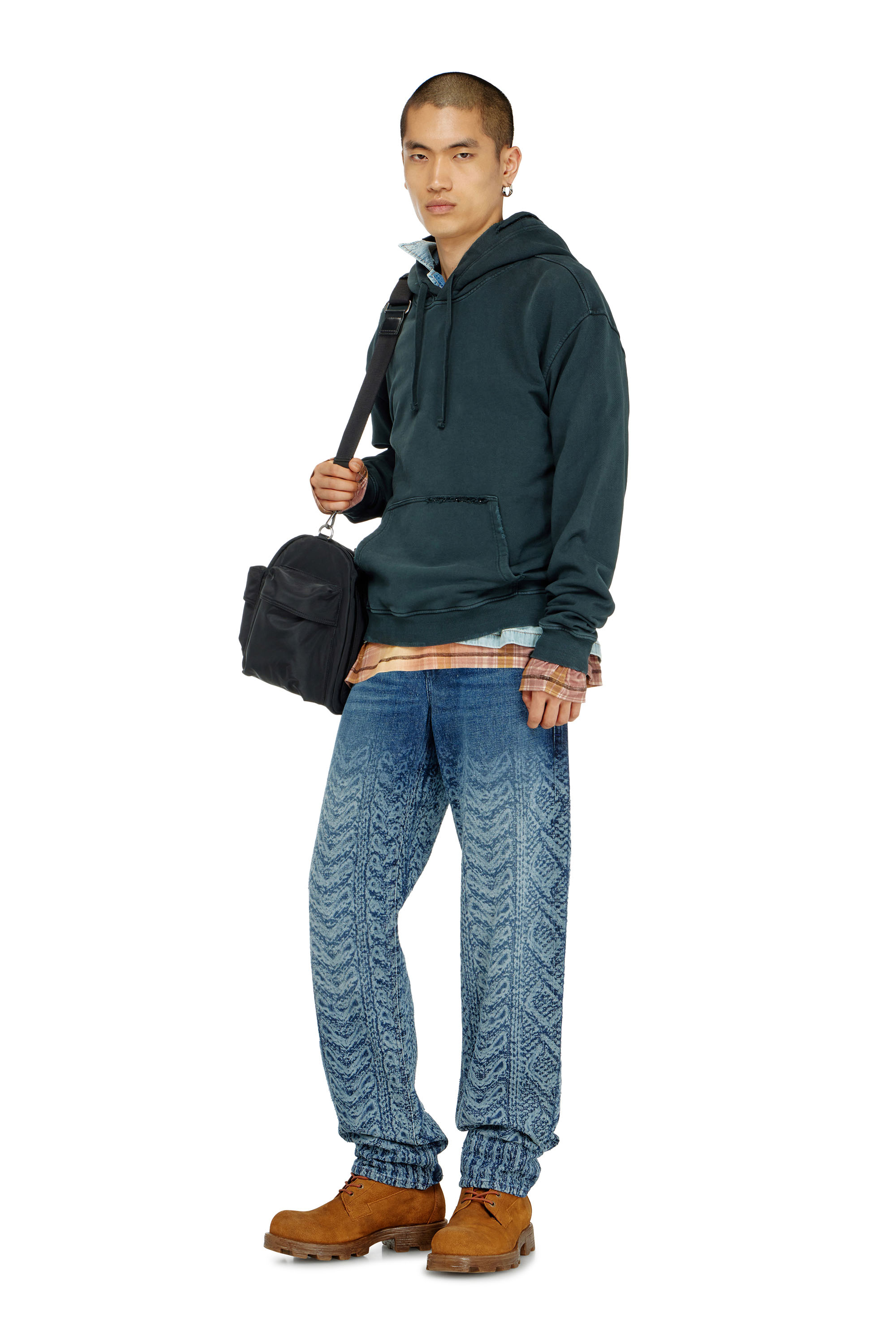 Diesel - S-NORM-HOOD-CRYSTALS, Hoodie con strappi e dettagli in cristallo Uomo in Verde - 1