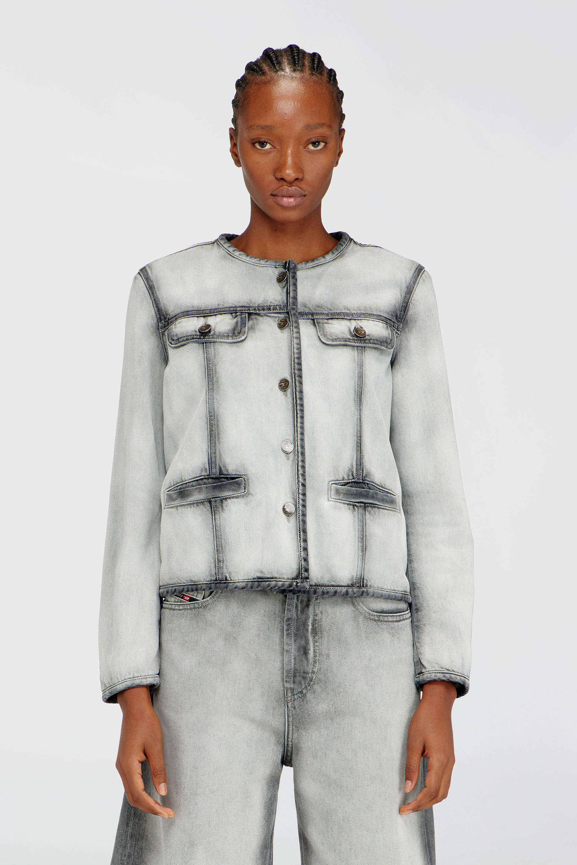 Diesel - DE-GRAFY-FSI, Veste en denim skeleton doux Femme in Gris - 1