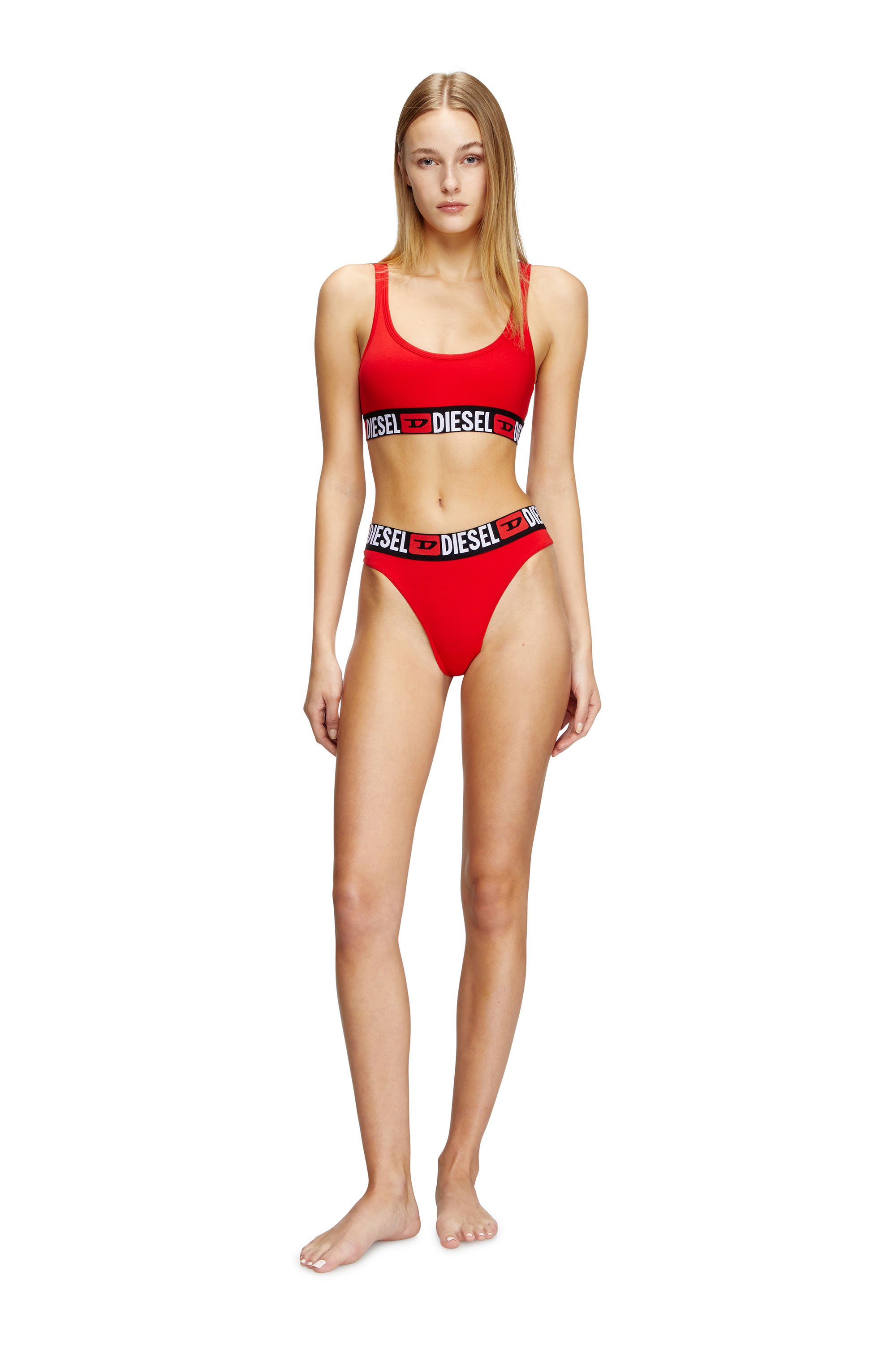 Diesel - UFSB-ORIBA, Brassière côtelée avec bande à logo Femme in Rouge - 2