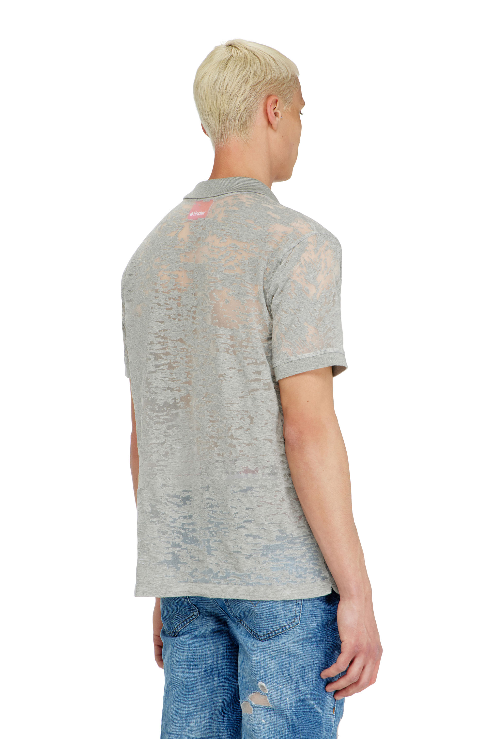 Diesel - PR-T-REJUST, Polo in jersey all-over devor&eacute; Uomo in Grigio - 4