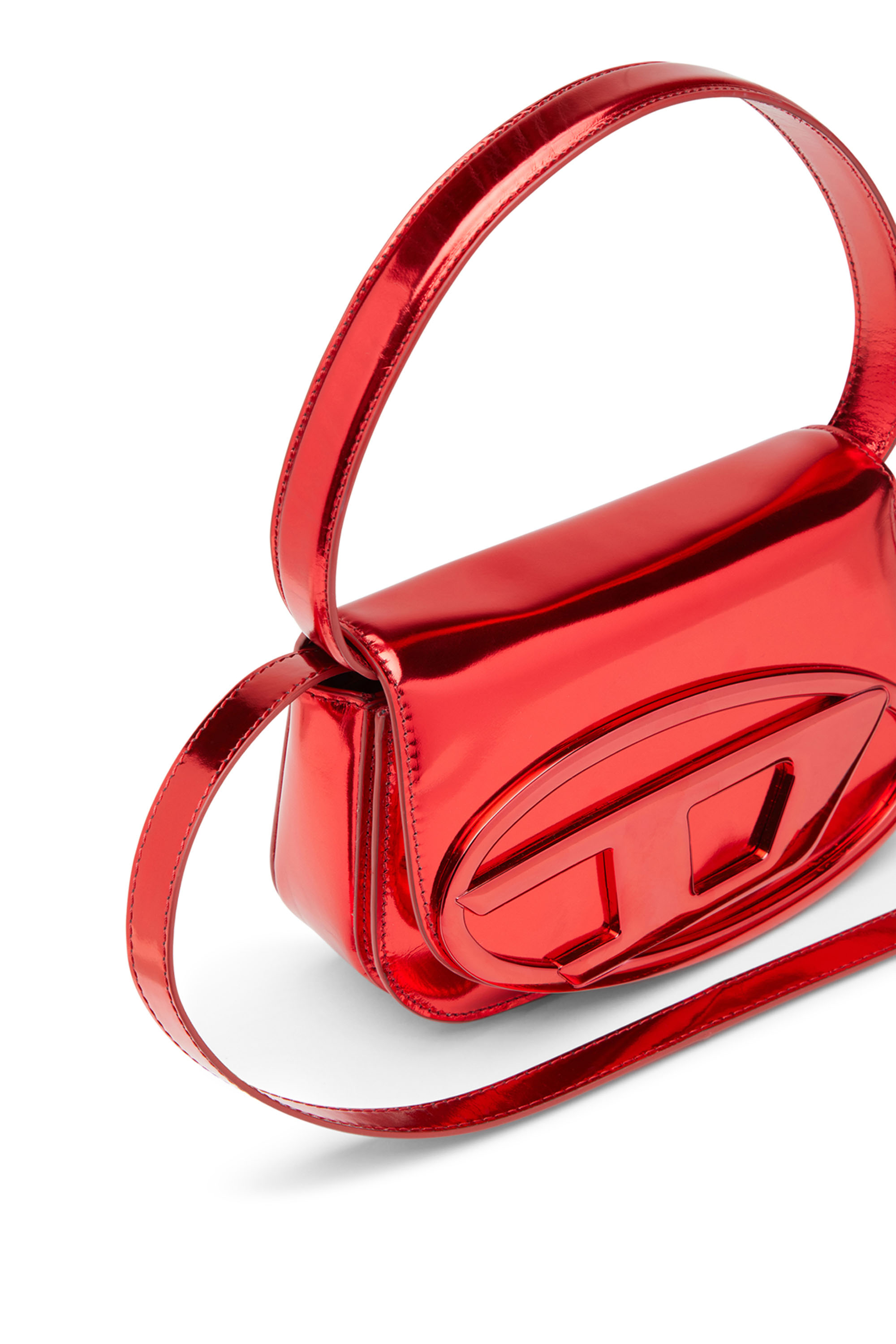 Diesel - 1DR, 1DR-Sac iconique &agrave; bandouli&egrave;re en cuir effet miroir Femme in Rouge - 6