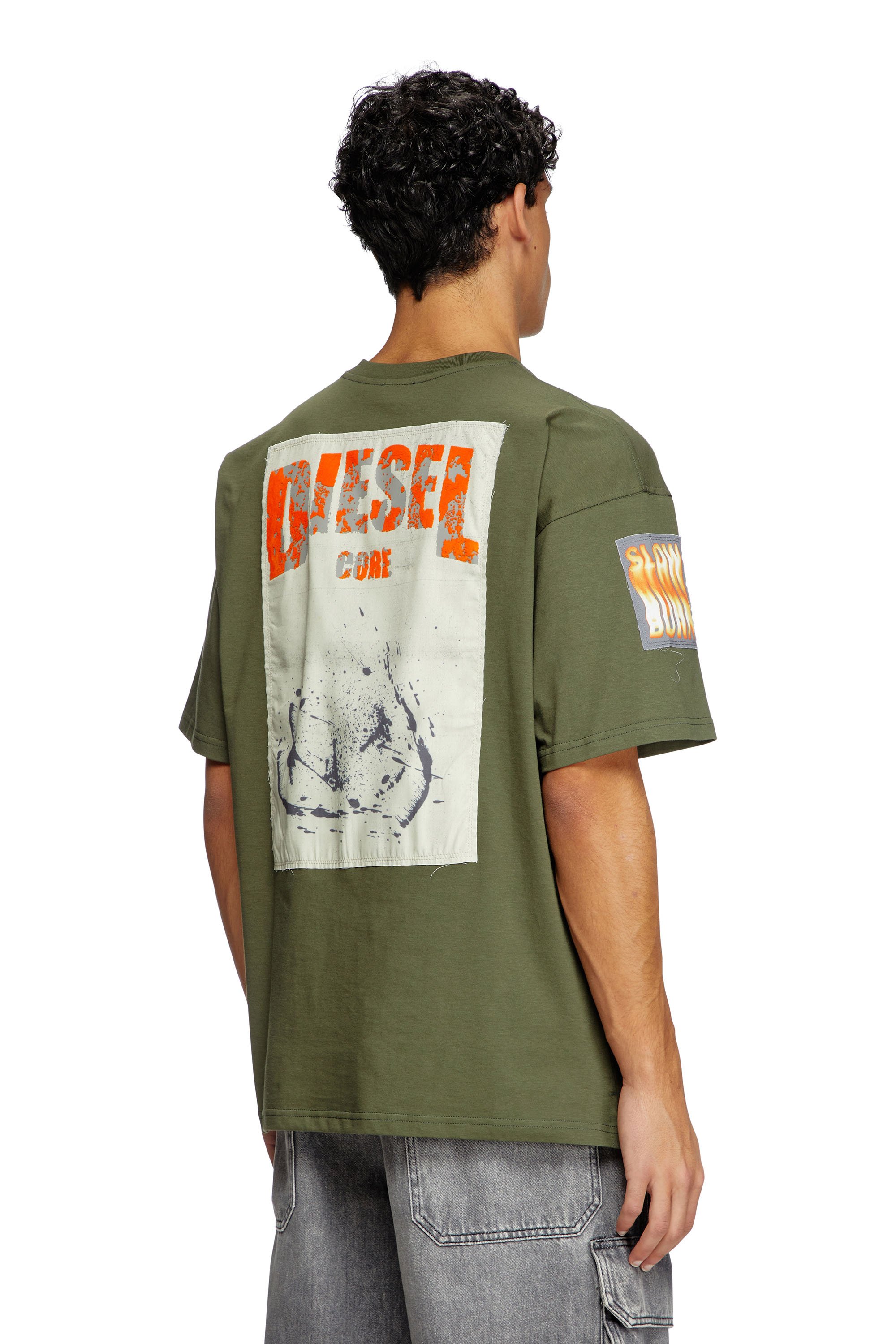 Diesel - T-BOXT-SLITS-R8, T-shirt avec empiècement Homme in Vert - 4