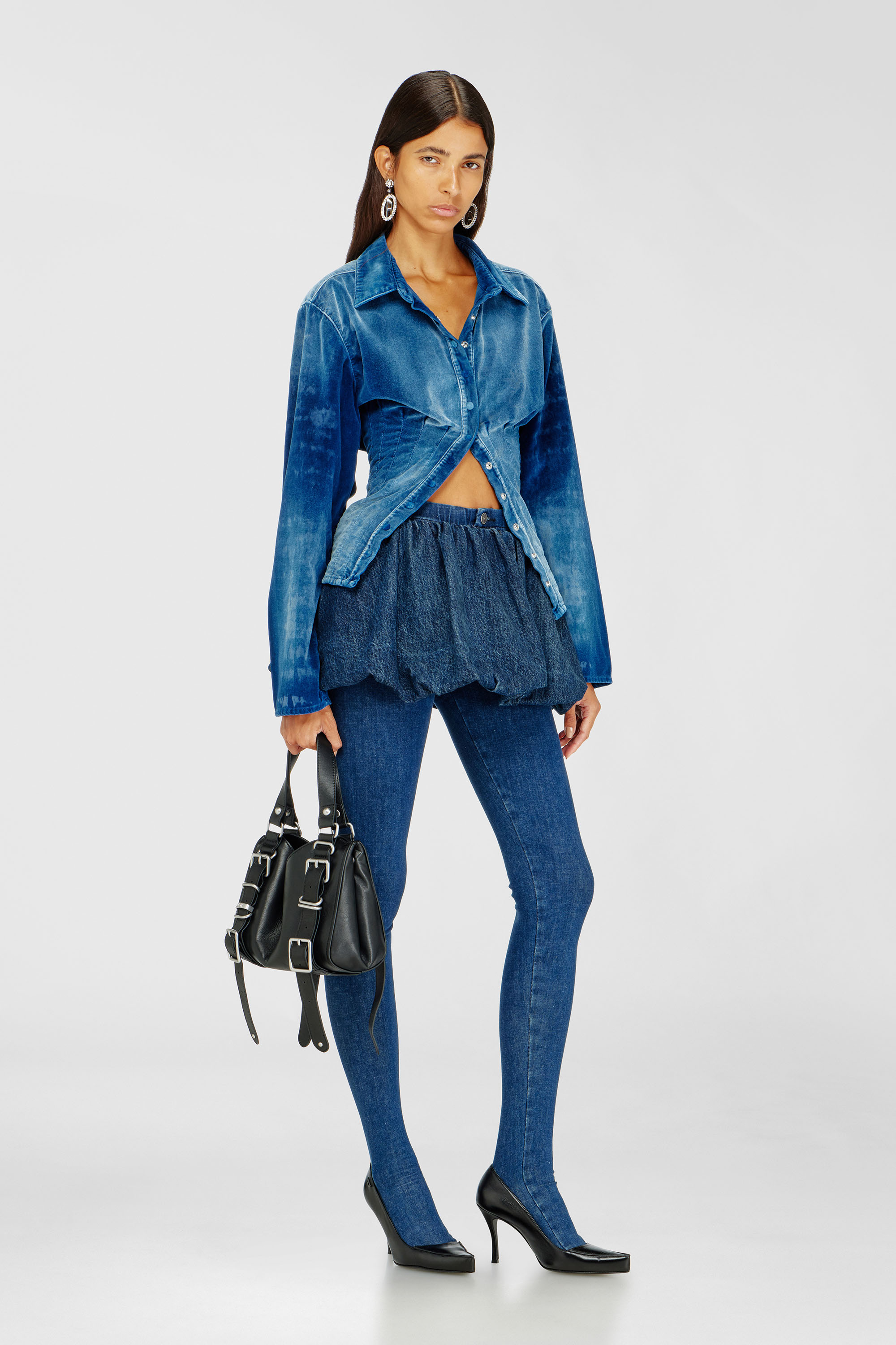 Short bubble skirt in denim