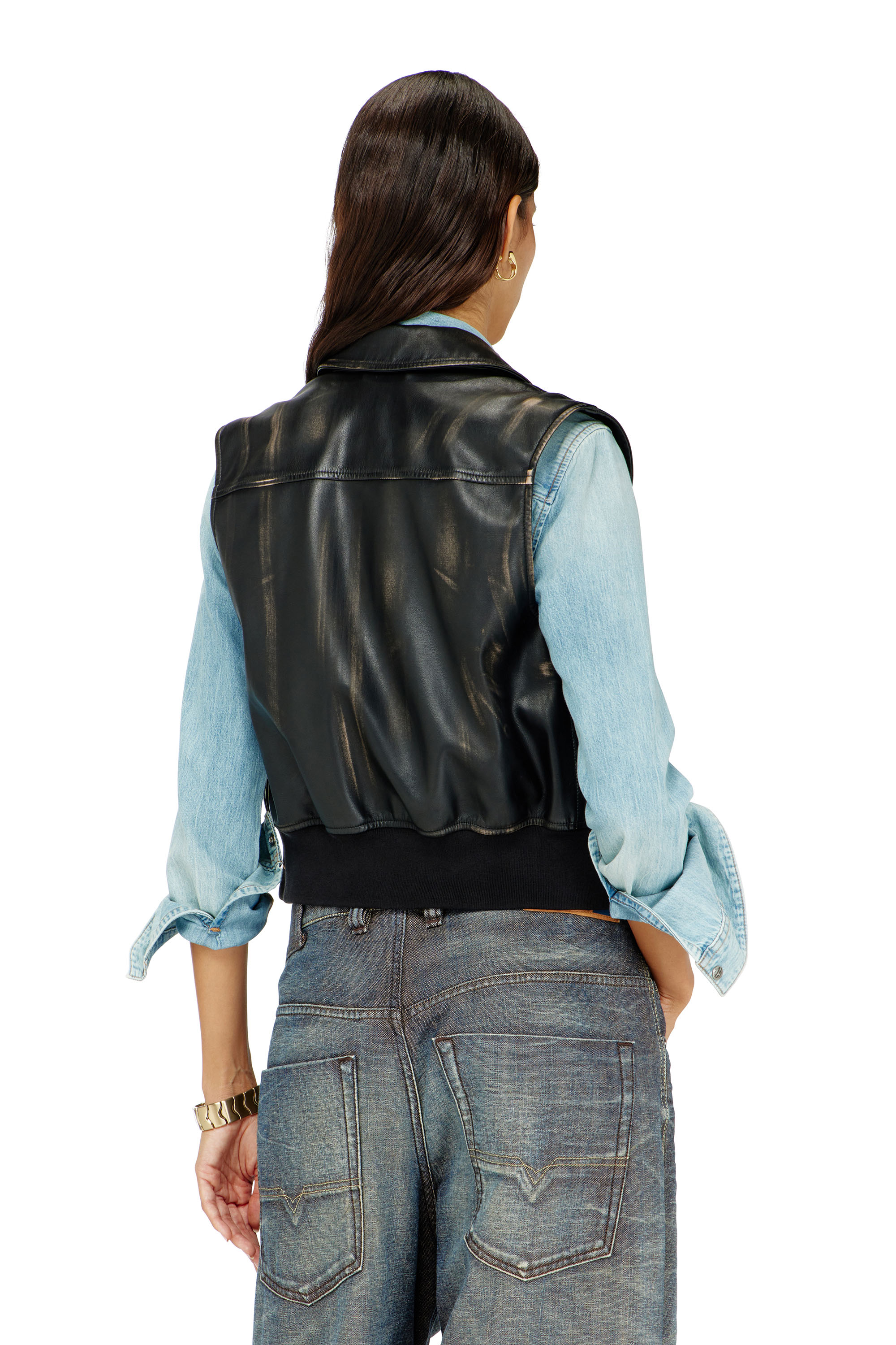 Diesel - G-INKO, Gilet bomber con effetto distressed Donna in Marrone - 4