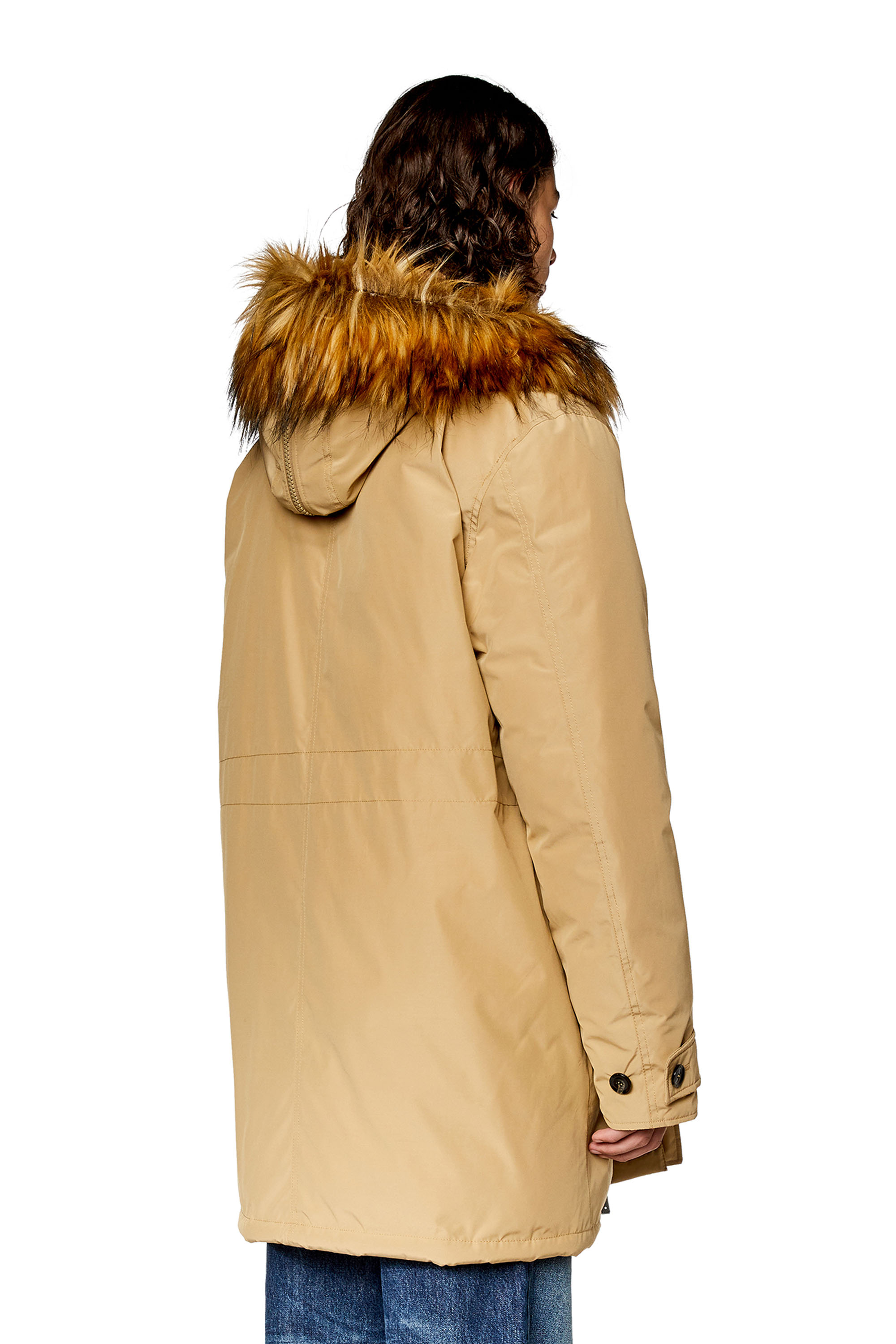 Diesel - W-JORGY, Parka matelassée avec bordure pelucheuse sur la capuche Homme in Marron - 4