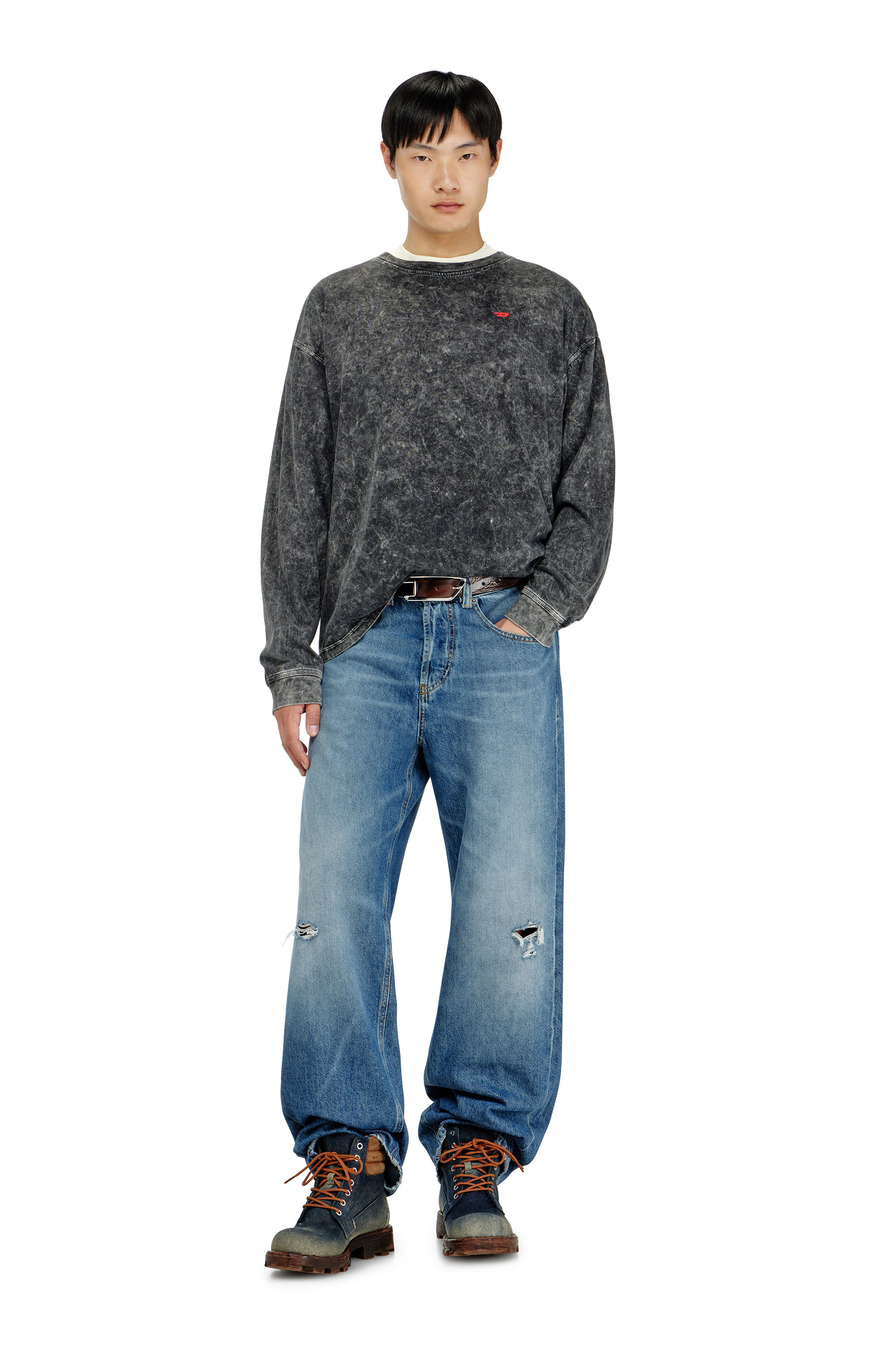 Diesel - T-BOXT-LS-AA5, Herren Langarmshirt mit behandelten Effekt in null - 1